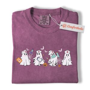 Alternative view of Ghost Nurse Shirt, Cute Halloween Healthcare Worker T-Shirt, Funny Medical Staff Spooky Graphic Tee, Fall Gift for Nurses, RN Comfort Colors Shirt (Copy)
