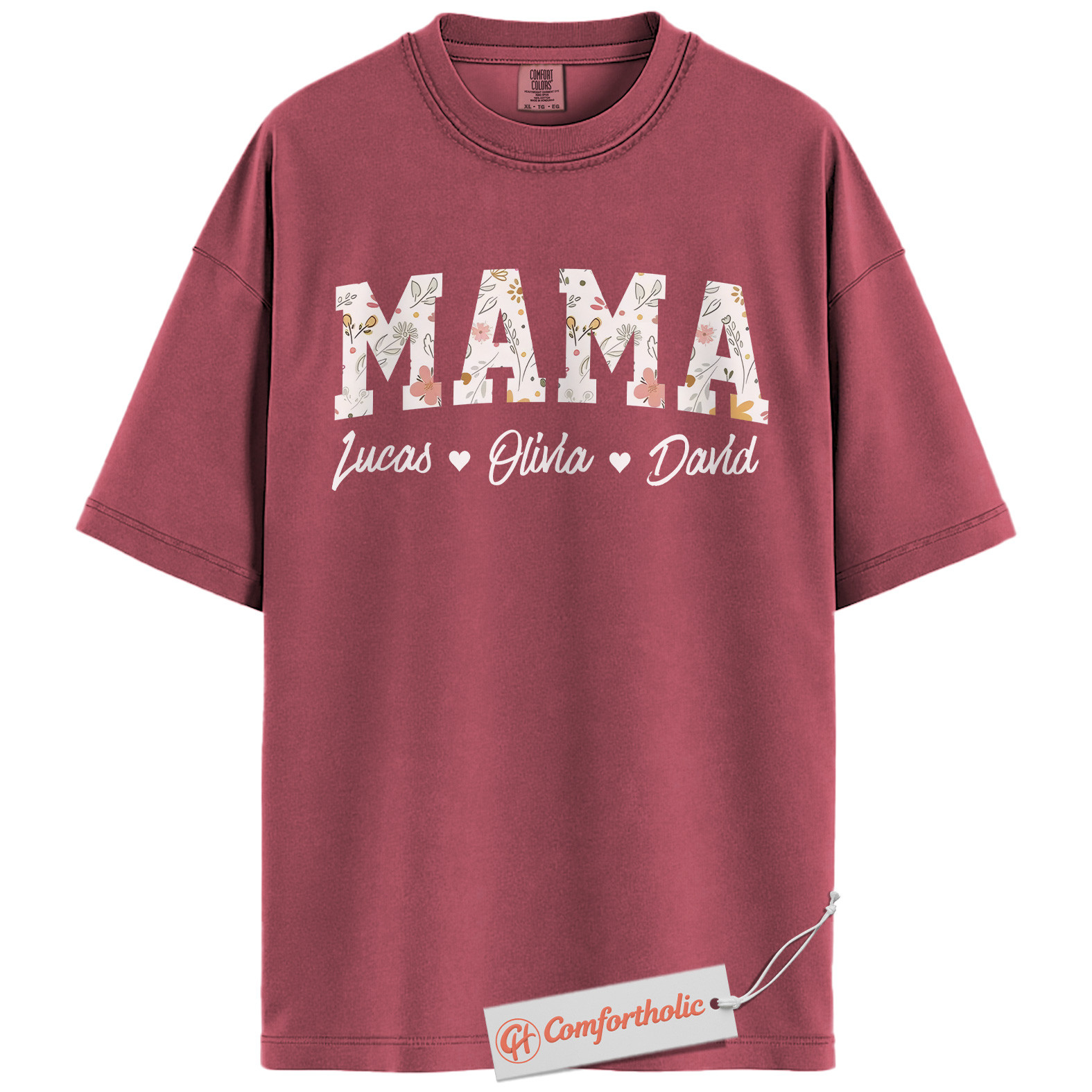 Personalized Mama Shirt with Kids’ Names, Floral Letter Print Mama T-Shirt, Custom Mom Graphic Tee, Mother’s Day Gift, Family Comfort Colors Shirt - Image 20