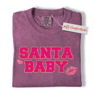 Alternative view of Santa Baby Shirt, Cute Pink Christmas T-Shirt for Women, Girly Holiday Graphic Tee, Christmas Comfort Colors Shirt