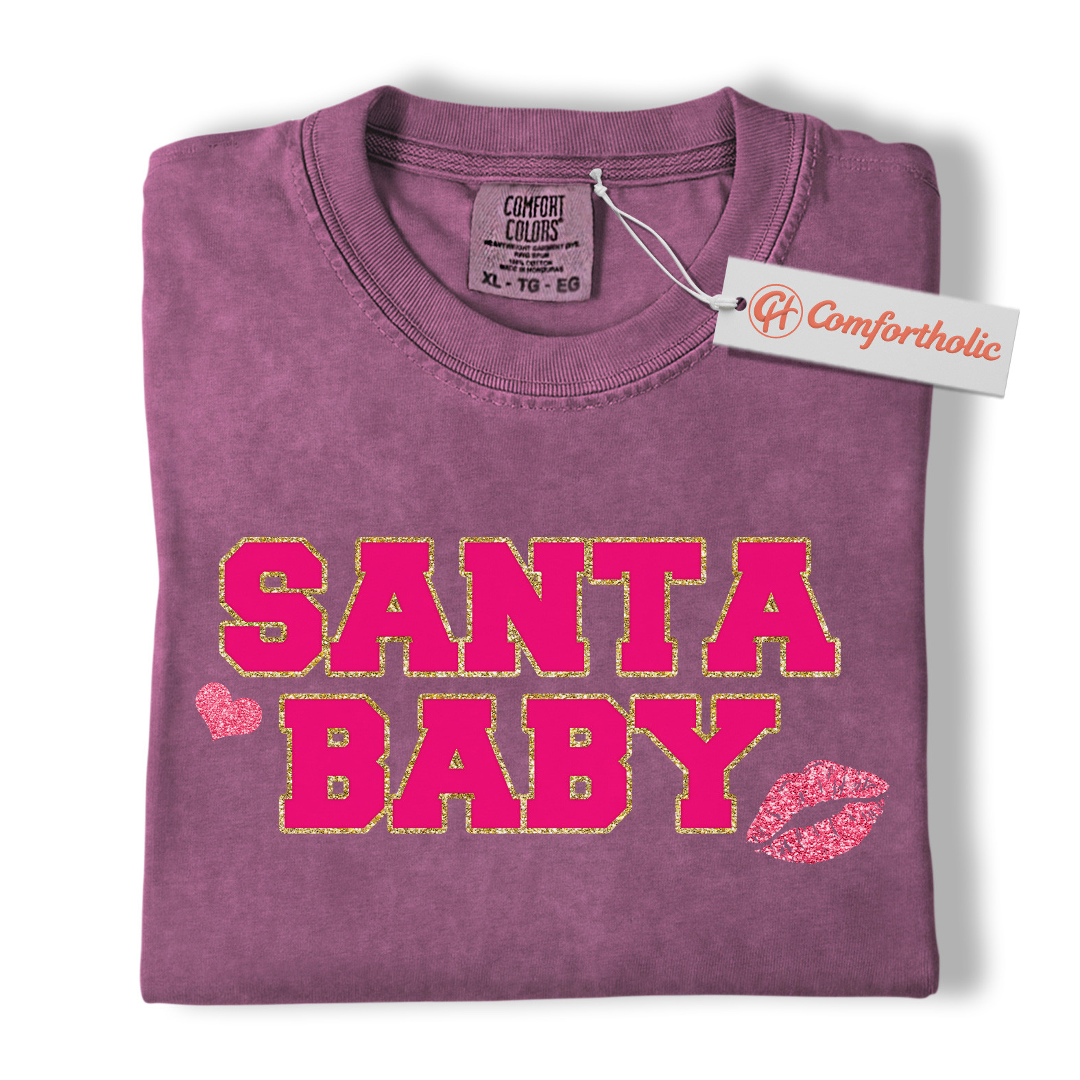 Santa Baby Shirt, Cute Pink Christmas T-Shirt for Women, Girly Holiday Graphic Tee, Christmas Comfort Colors Shirt - Image 2