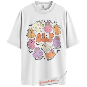 Alternative view of SLP Halloween Ghost Shirt, Speech Language Pathologist Graphic Tee, Speech Therapist Spooky Season T-Shirt, Fall Comfort Colors Shirt