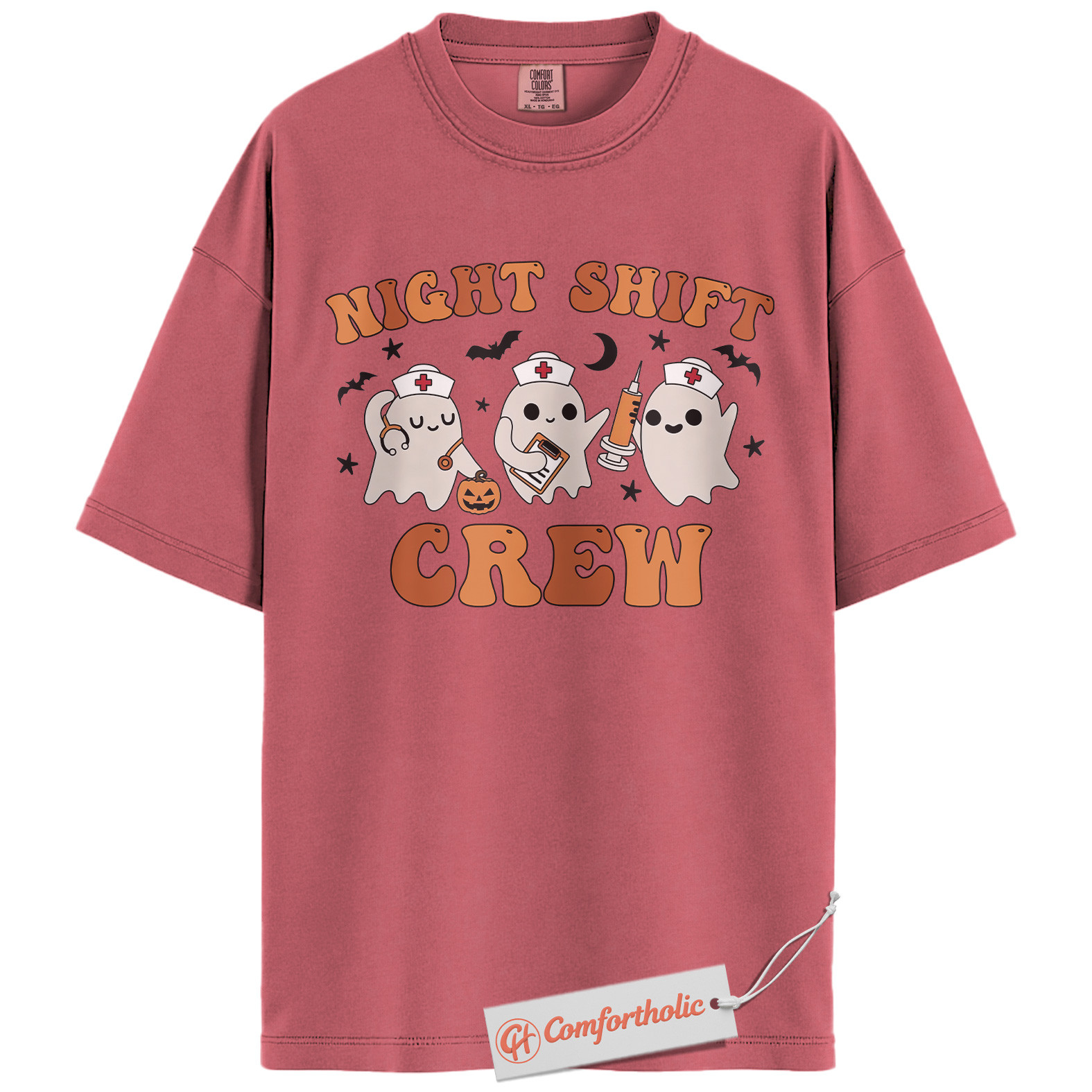 Night Shift Crew Shirt, Halloween Nurse Ghost Graphic Tee, Spooky Medical Crew T-Shirt, Halloween Comfort Colors Shirt - Image 10