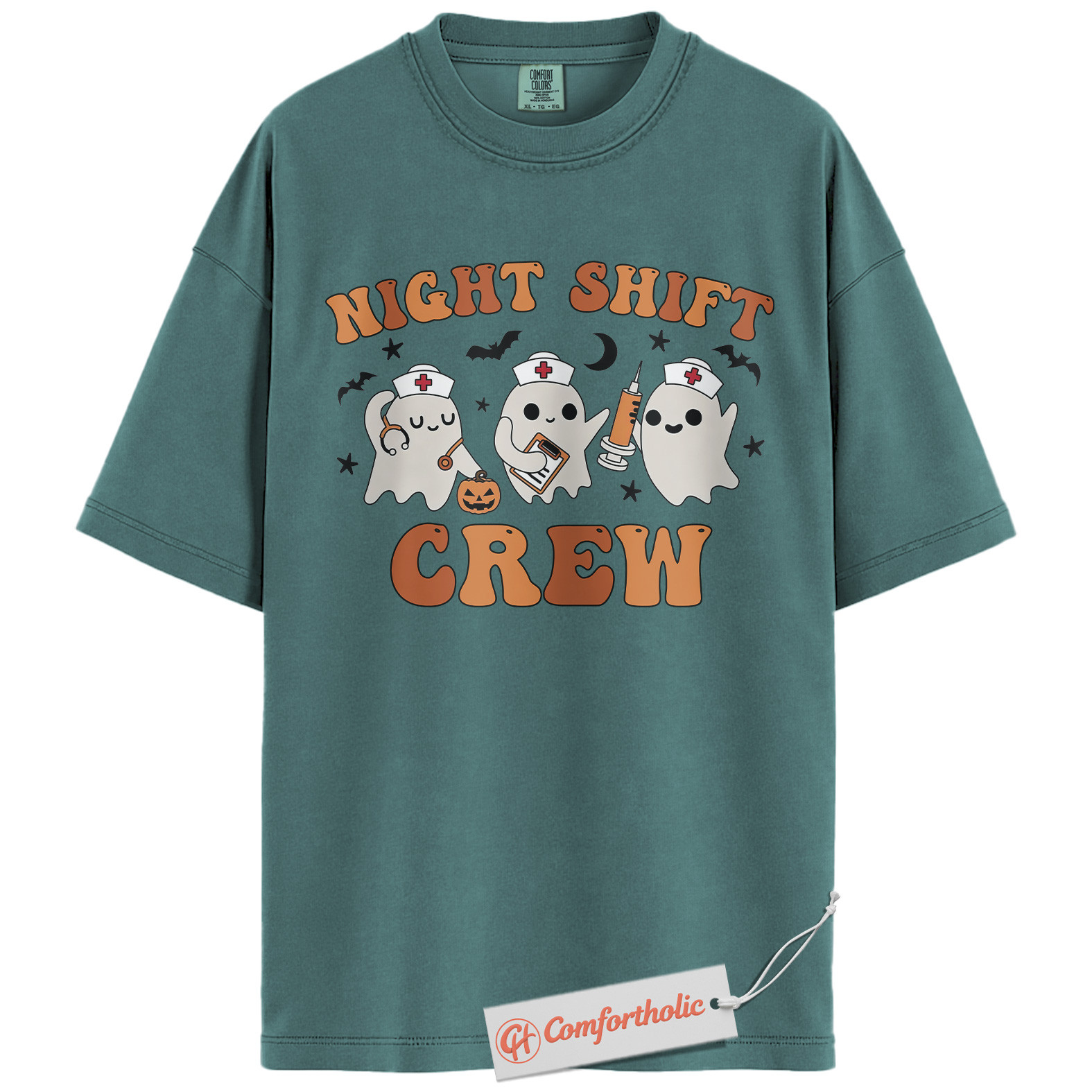 Night Shift Crew Shirt, Halloween Nurse Ghost Graphic Tee, Spooky Medical Crew T-Shirt, Halloween Comfort Colors Shirt - Image 12