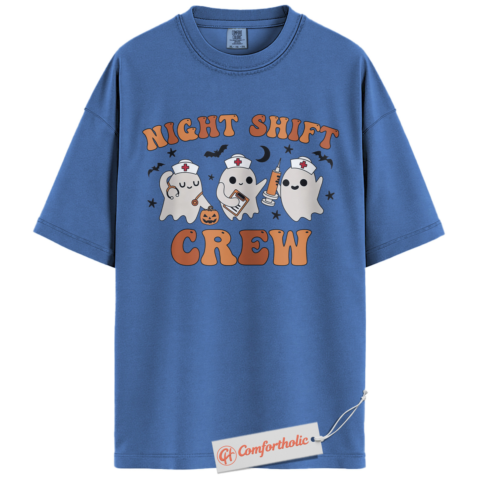 Night Shift Crew Shirt, Halloween Nurse Ghost Graphic Tee, Spooky Medical Crew T-Shirt, Halloween Comfort Colors Shirt - Image 13