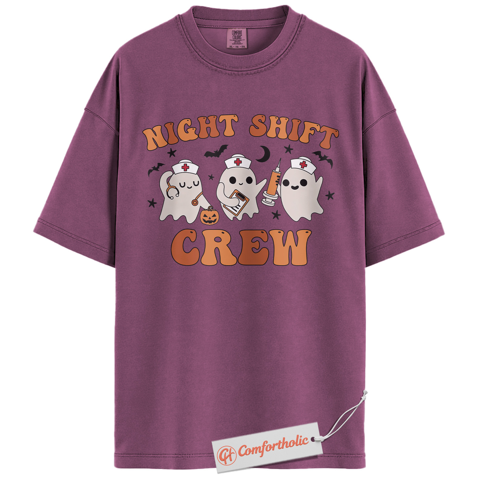 Night Shift Crew Shirt, Halloween Nurse Ghost Graphic Tee, Spooky Medical Crew T-Shirt, Halloween Comfort Colors Shirt - Image 16