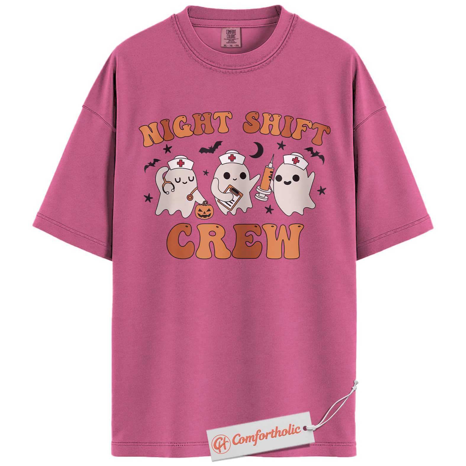 Night Shift Crew Shirt, Halloween Nurse Ghost Graphic Tee, Spooky Medical Crew T-Shirt, Halloween Comfort Colors Shirt - Image 17