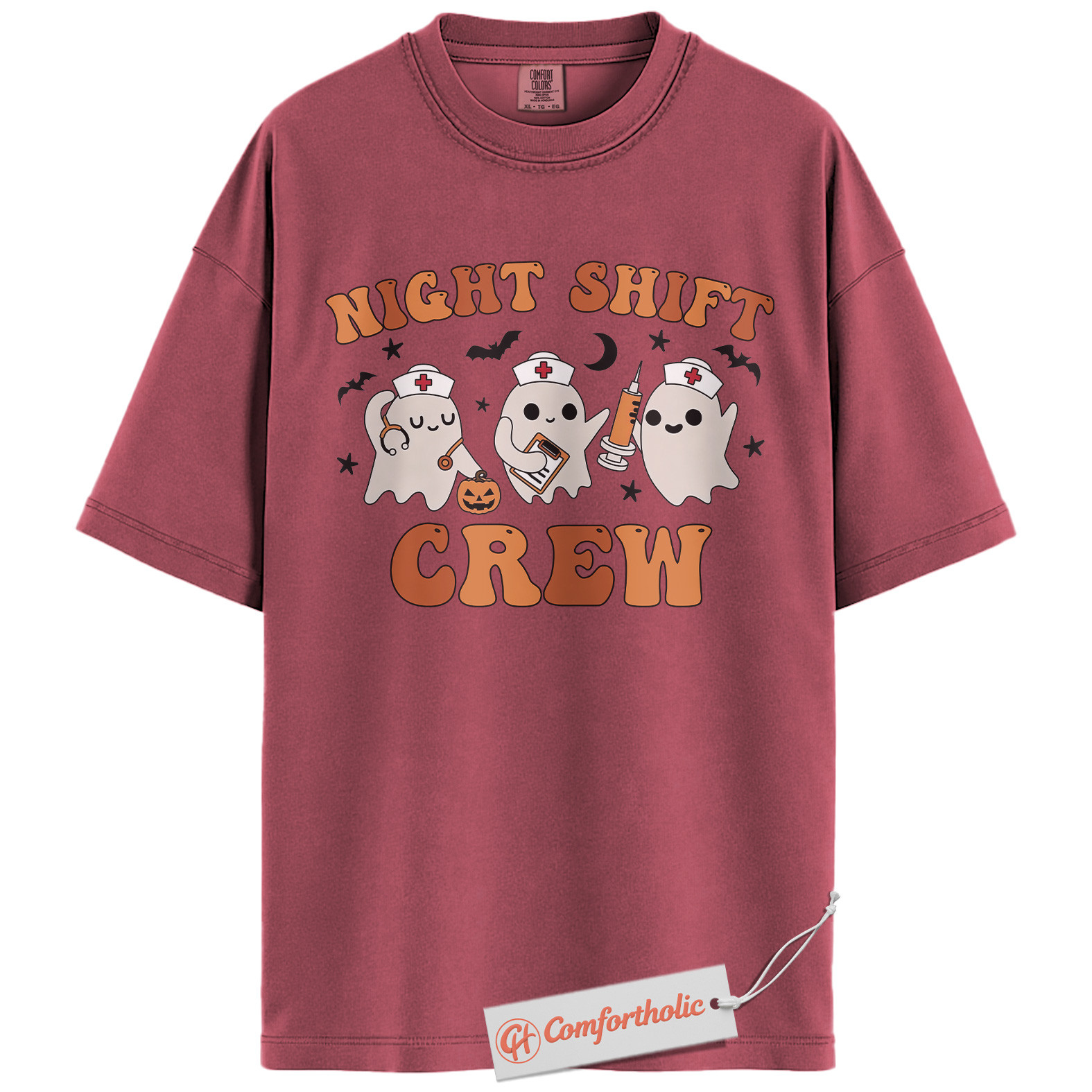 Night Shift Crew Shirt, Halloween Nurse Ghost Graphic Tee, Spooky Medical Crew T-Shirt, Halloween Comfort Colors Shirt - Image 19