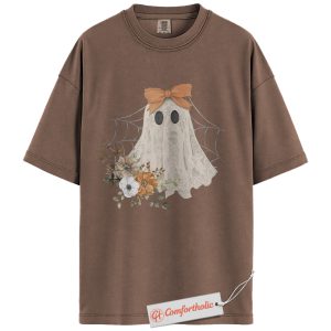 Lace Ghost Shirt, Halloween Floral Ghost Graphic Tee, Spooky Season T-Shirt, Halloween Comfort Colors Shirt