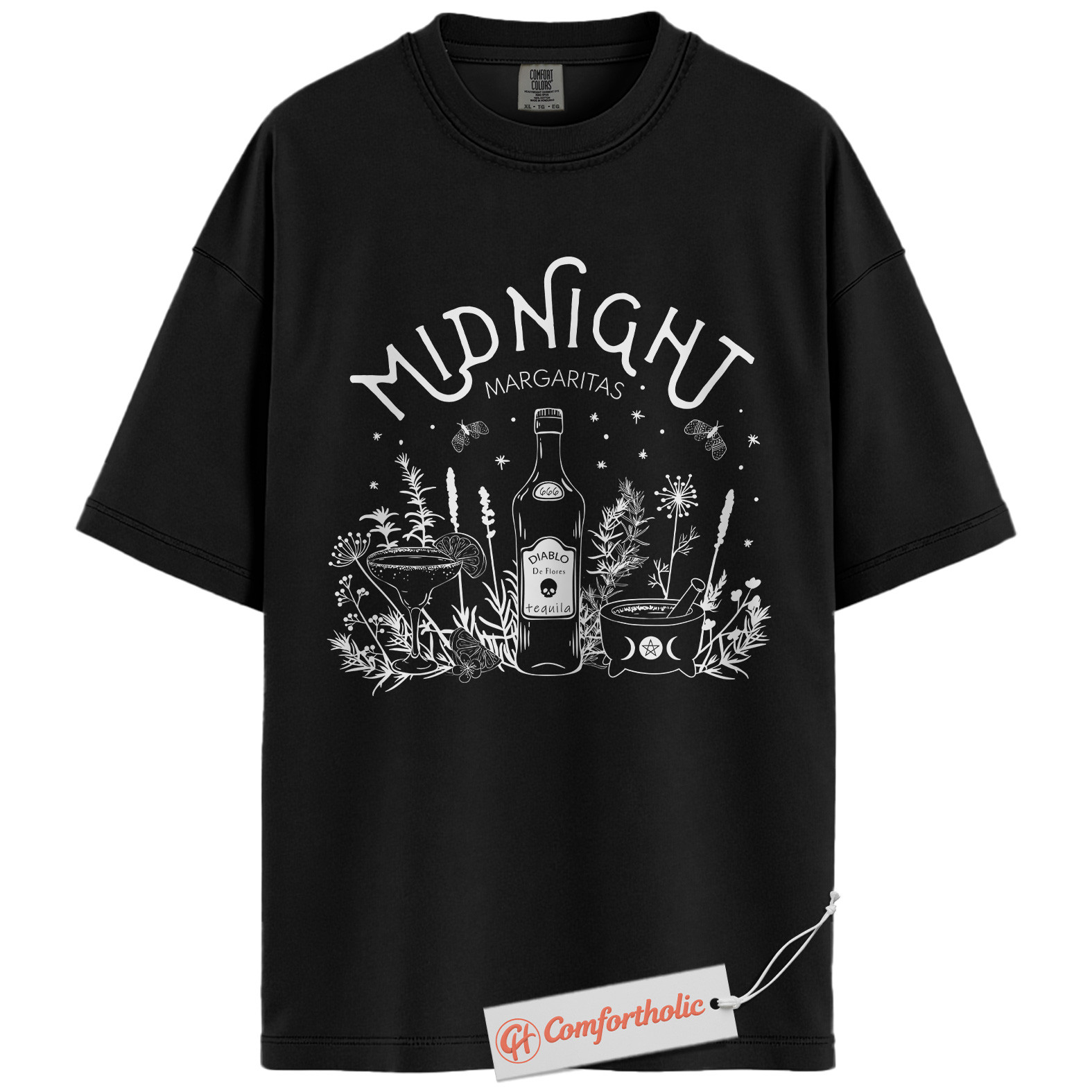 Midnight Margaritas Shirt, Halloween Cocktail Graphic Tee, Spooky Season T-Shirt, Halloween Comfort Colors Shirt - Image 5