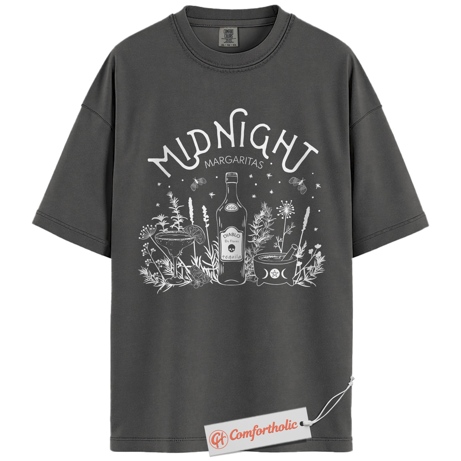 Midnight Margaritas Shirt, Halloween Cocktail Graphic Tee, Spooky Season T-Shirt, Halloween Comfort Colors Shirt - Image 3