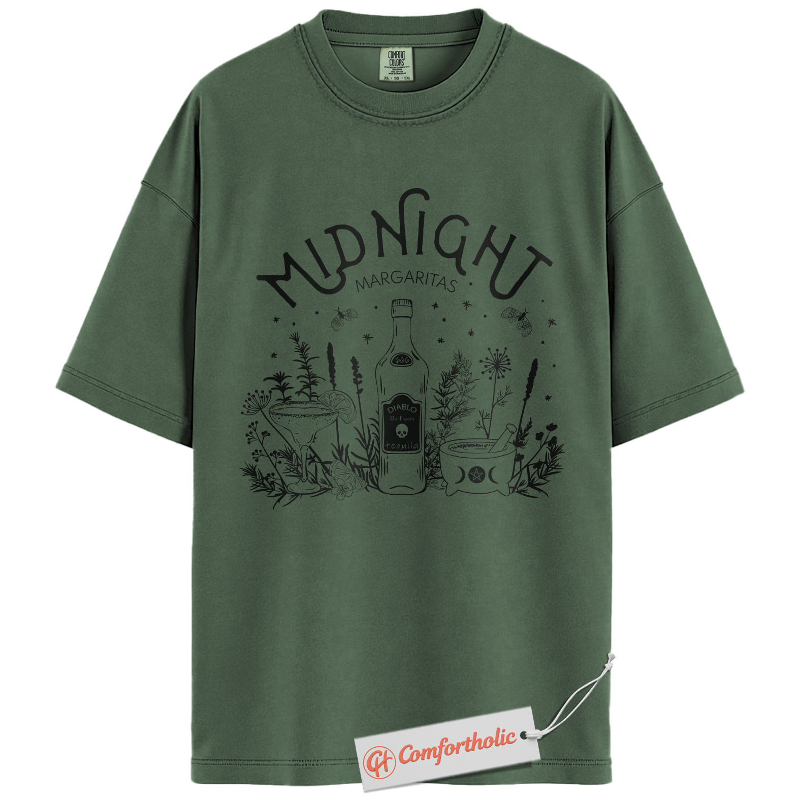 Midnight Margaritas Shirt, Halloween Cocktail Graphic Tee, Spooky Season T-Shirt, Halloween Comfort Colors Shirt - Image 7
