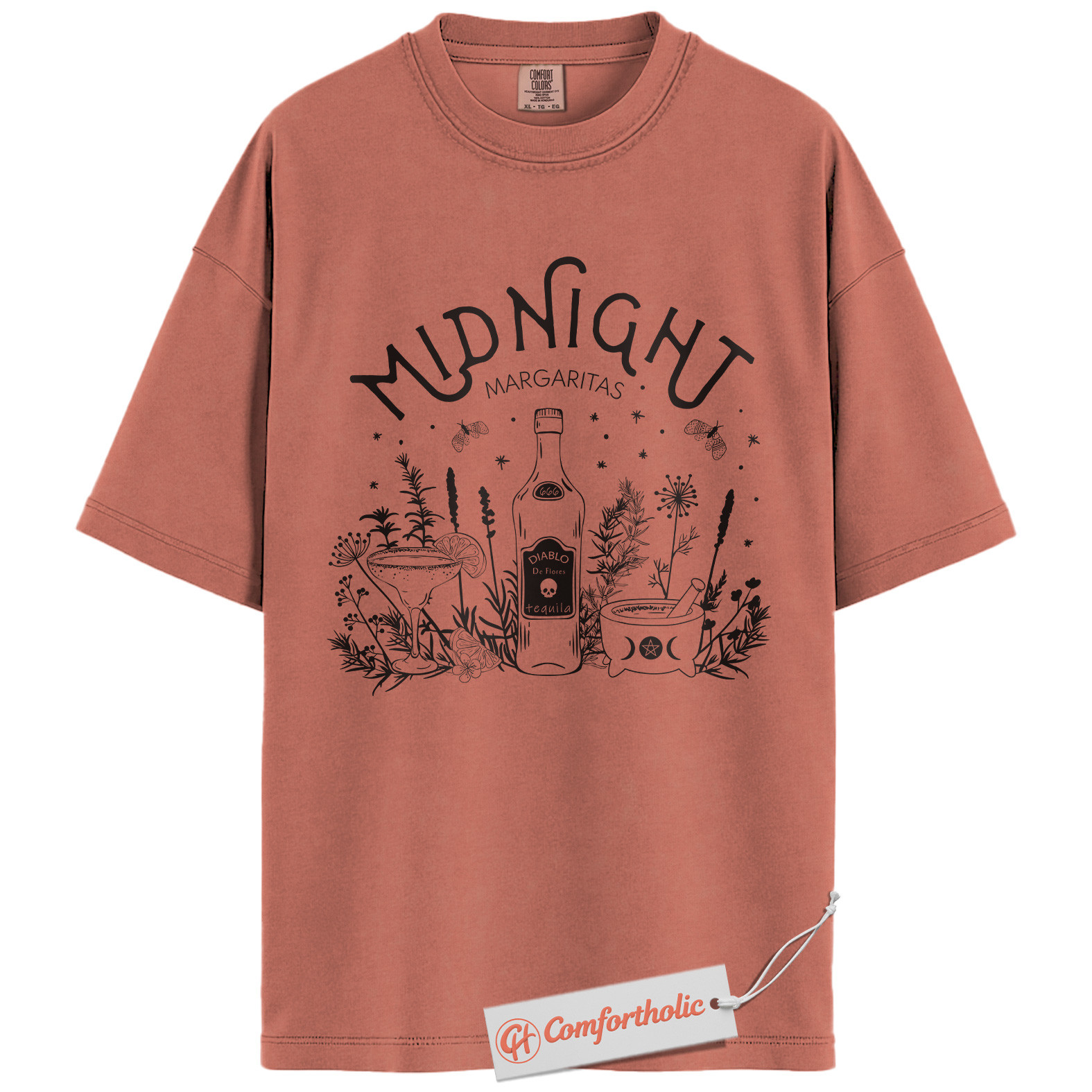Midnight Margaritas Shirt, Halloween Cocktail Graphic Tee, Spooky Season T-Shirt, Halloween Comfort Colors Shirt