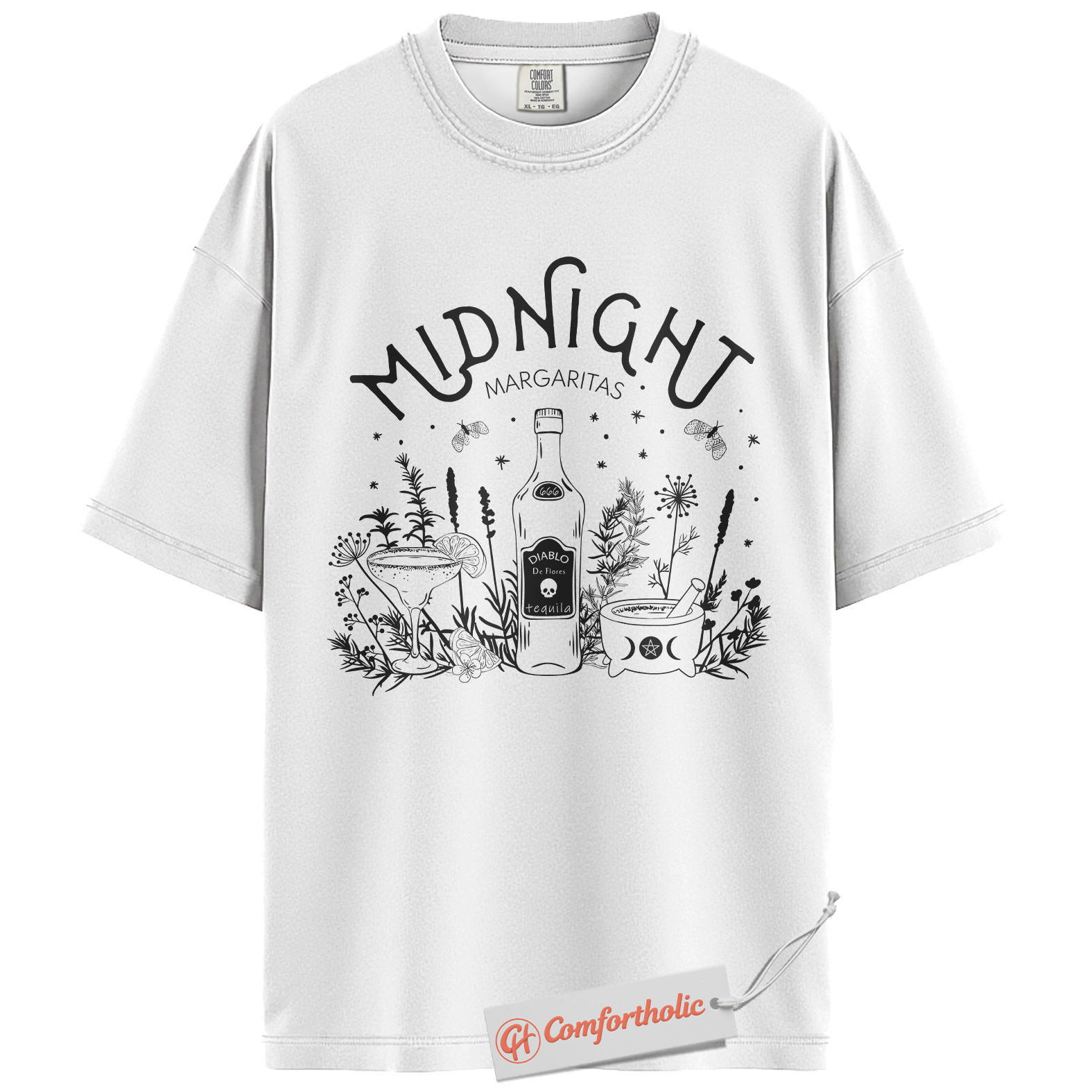 Midnight Margaritas Shirt, Halloween Cocktail Graphic Tee, Spooky Season T-Shirt, Halloween Comfort Colors Shirt - Image 4
