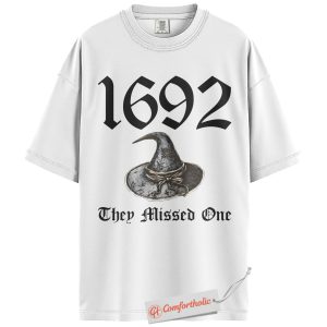 Alternative view of 1692 They Missed One Shirt, Funny Salem Witch Trial T-Shirt, Vintage Witch Hat Graphic Tee, Spooky Halloween Gift, Gothic Wiccan Comfort Colors Shirt