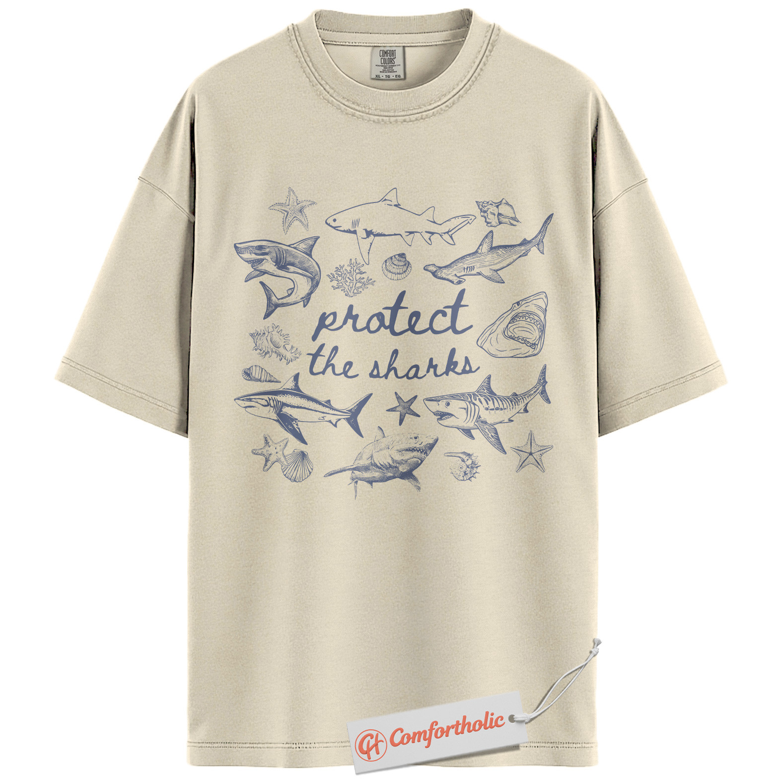 Protect the Sharks Shirt, Save Ocean Wildlife T-Shirt, Marine Conservation Graphic Tee, Eco-Friendly Gift for Ocean Lovers, Shark Awareness Comfort Colors Shirt