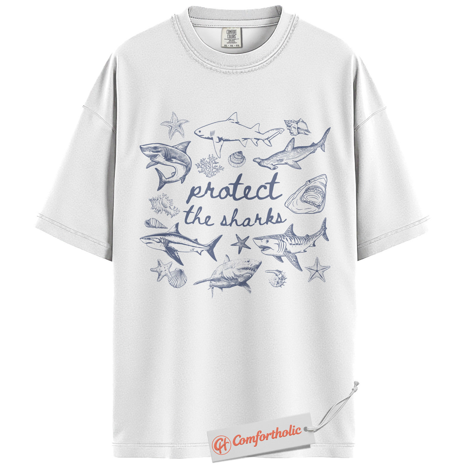 Protect the Sharks Shirt, Save Ocean Wildlife T-Shirt, Marine Conservation Graphic Tee, Eco-Friendly Gift for Ocean Lovers, Shark Awareness Comfort Colors Shirt - Image 2