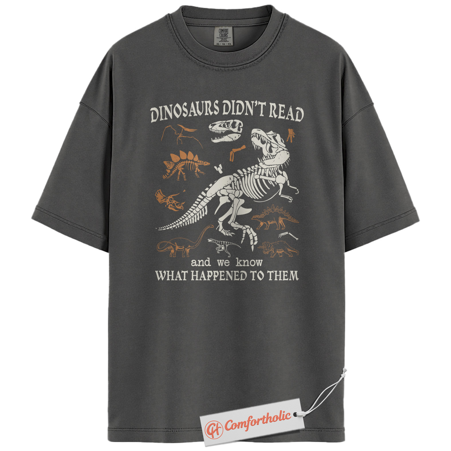 Dinosaurs Didn't Read Shirt, Funny Reading Teacher T-Shirt, Prehistoric Fossil Graphic Tee, Back to School Gift for Book Lovers, Literacy Comfort Colors Shirt - Image 3