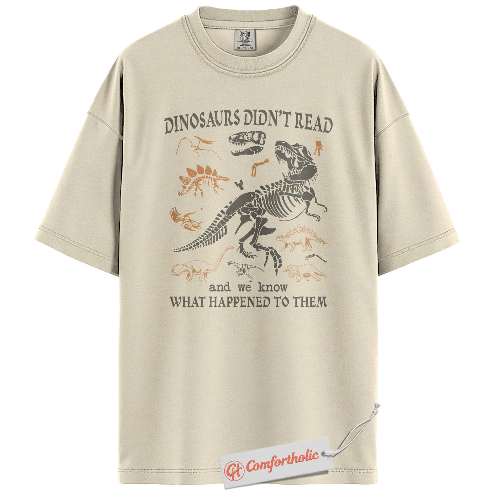 Dinosaurs Didn't Read Shirt, Funny Reading Teacher T-Shirt, Prehistoric Fossil Graphic Tee, Back to School Gift for Book Lovers, Literacy Comfort Colors Shirt - Image 4