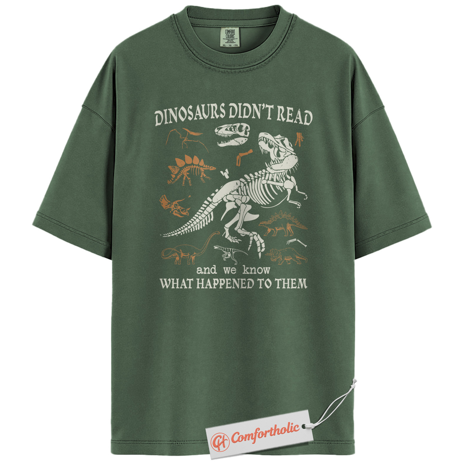 Dinosaurs Didn't Read Shirt, Funny Reading Teacher T-Shirt, Prehistoric Fossil Graphic Tee, Back to School Gift for Book Lovers, Literacy Comfort Colors Shirt - Image 5