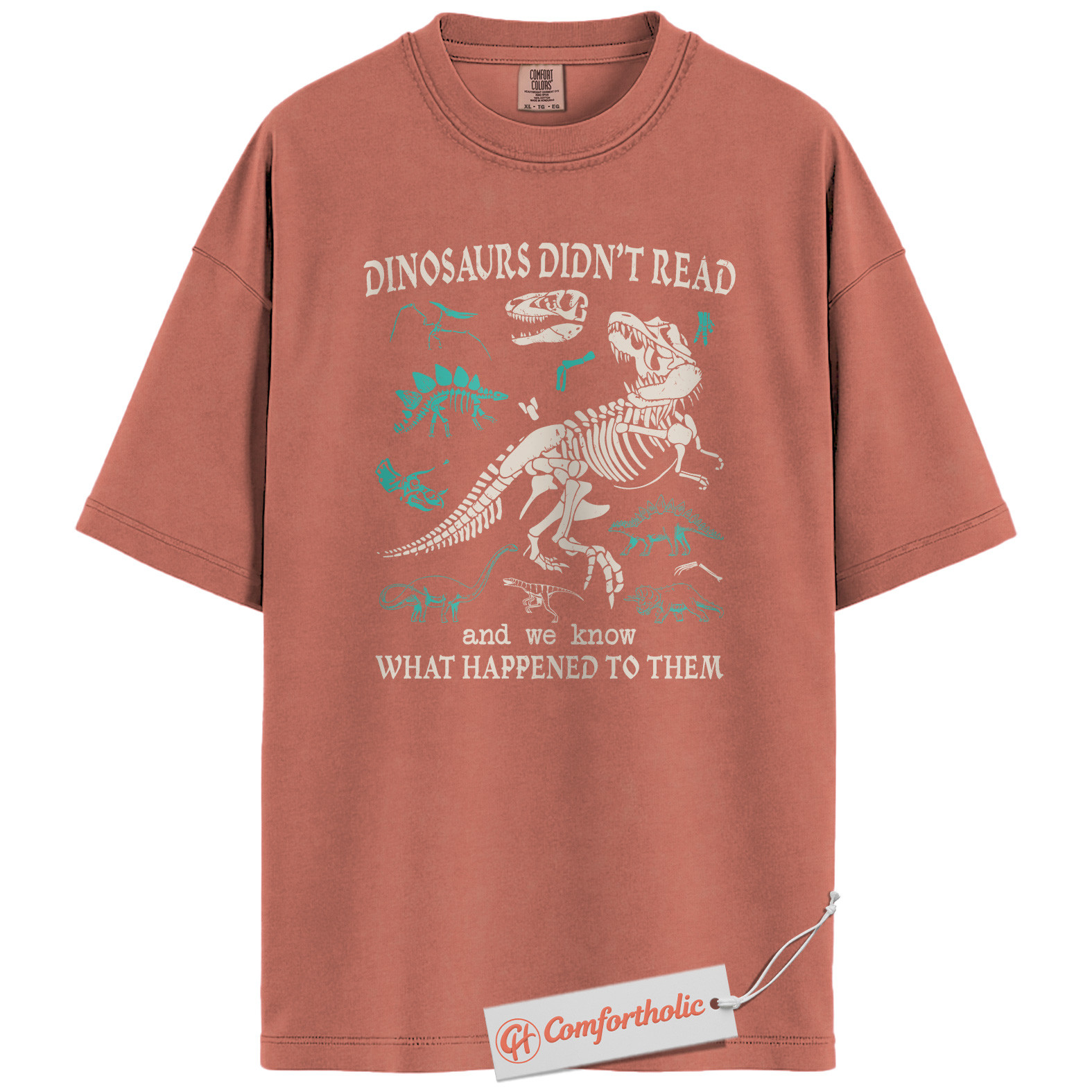 Dinosaurs Didn't Read Shirt, Funny Reading Teacher T-Shirt, Prehistoric Fossil Graphic Tee, Back to School Gift for Book Lovers, Literacy Comfort Colors Shirt - Image 7