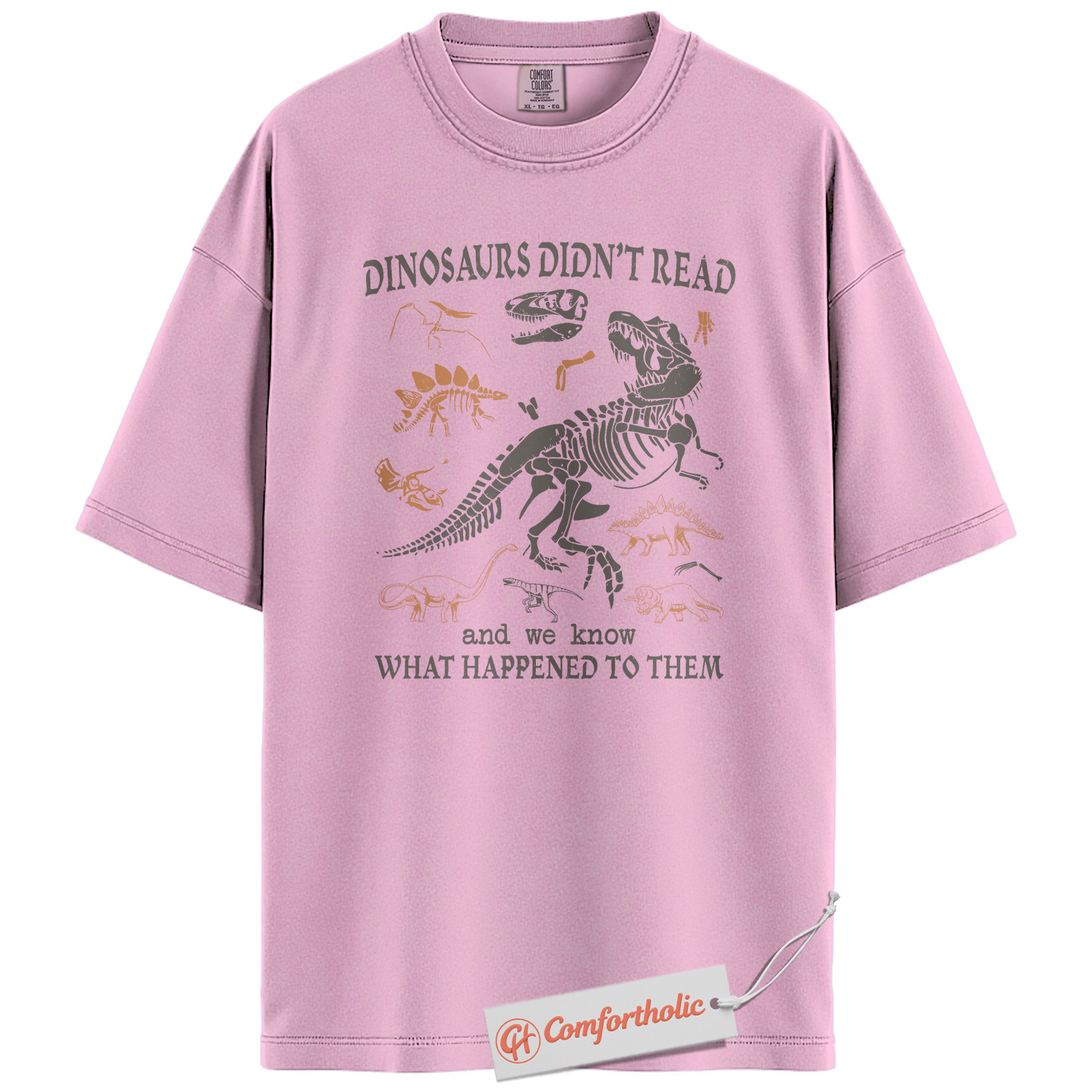Dinosaurs Didn't Read Shirt, Funny Reading Teacher T-Shirt, Prehistoric Fossil Graphic Tee, Back to School Gift for Book Lovers, Literacy Comfort Colors Shirt - Image 8