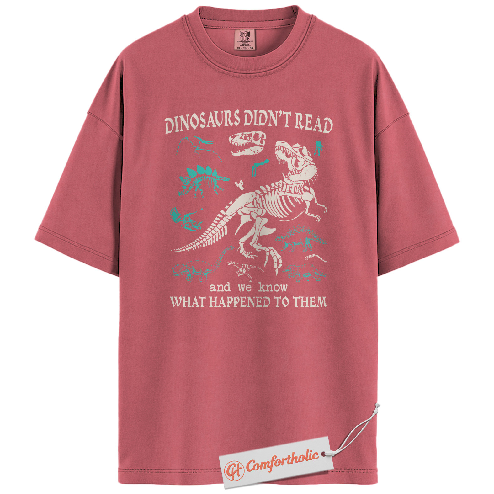 Dinosaurs Didn't Read Shirt, Funny Reading Teacher T-Shirt, Prehistoric Fossil Graphic Tee, Back to School Gift for Book Lovers, Literacy Comfort Colors Shirt - Image 9