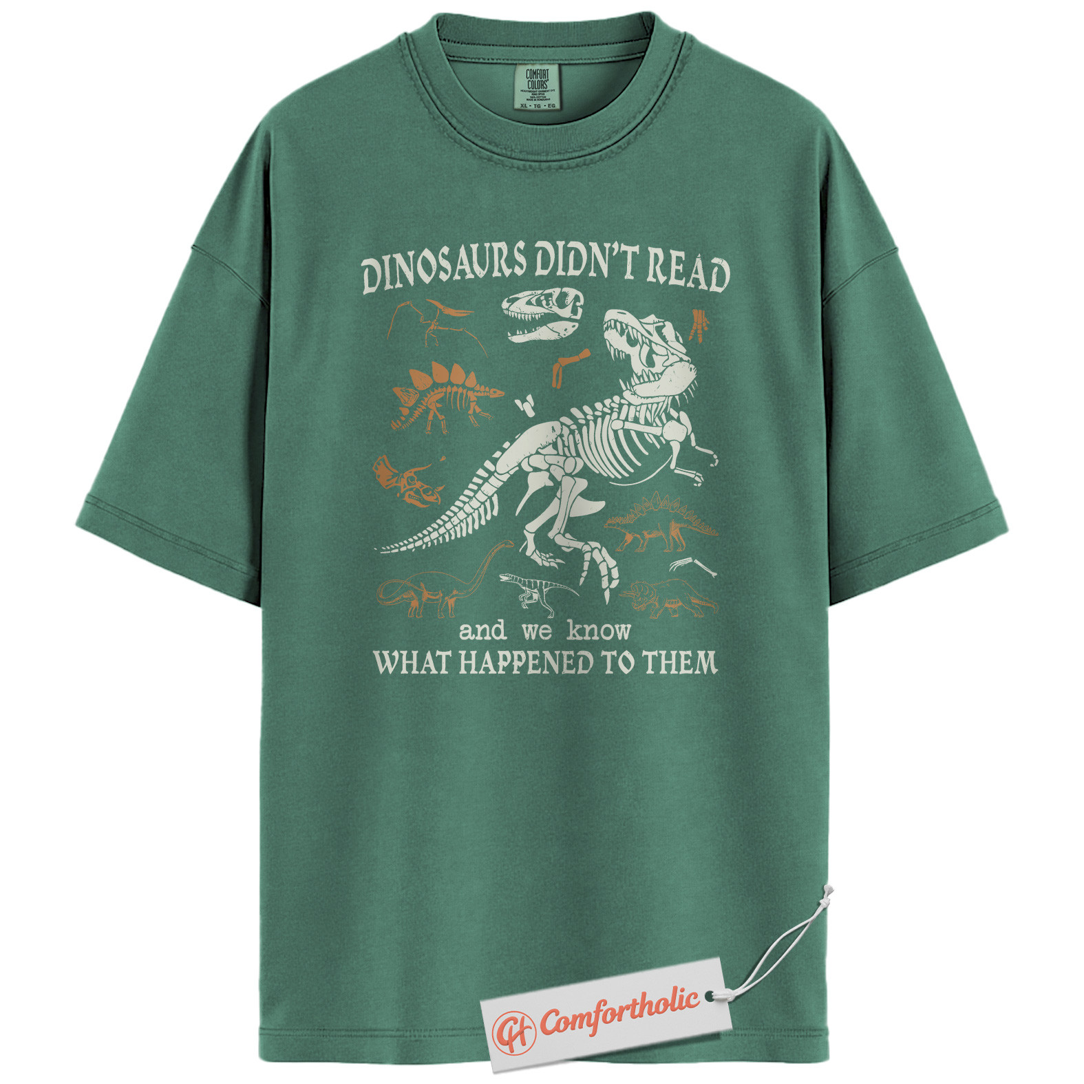 Dinosaurs Didn't Read Shirt, Funny Reading Teacher T-Shirt, Prehistoric Fossil Graphic Tee, Back to School Gift for Book Lovers, Literacy Comfort Colors Shirt - Image 10