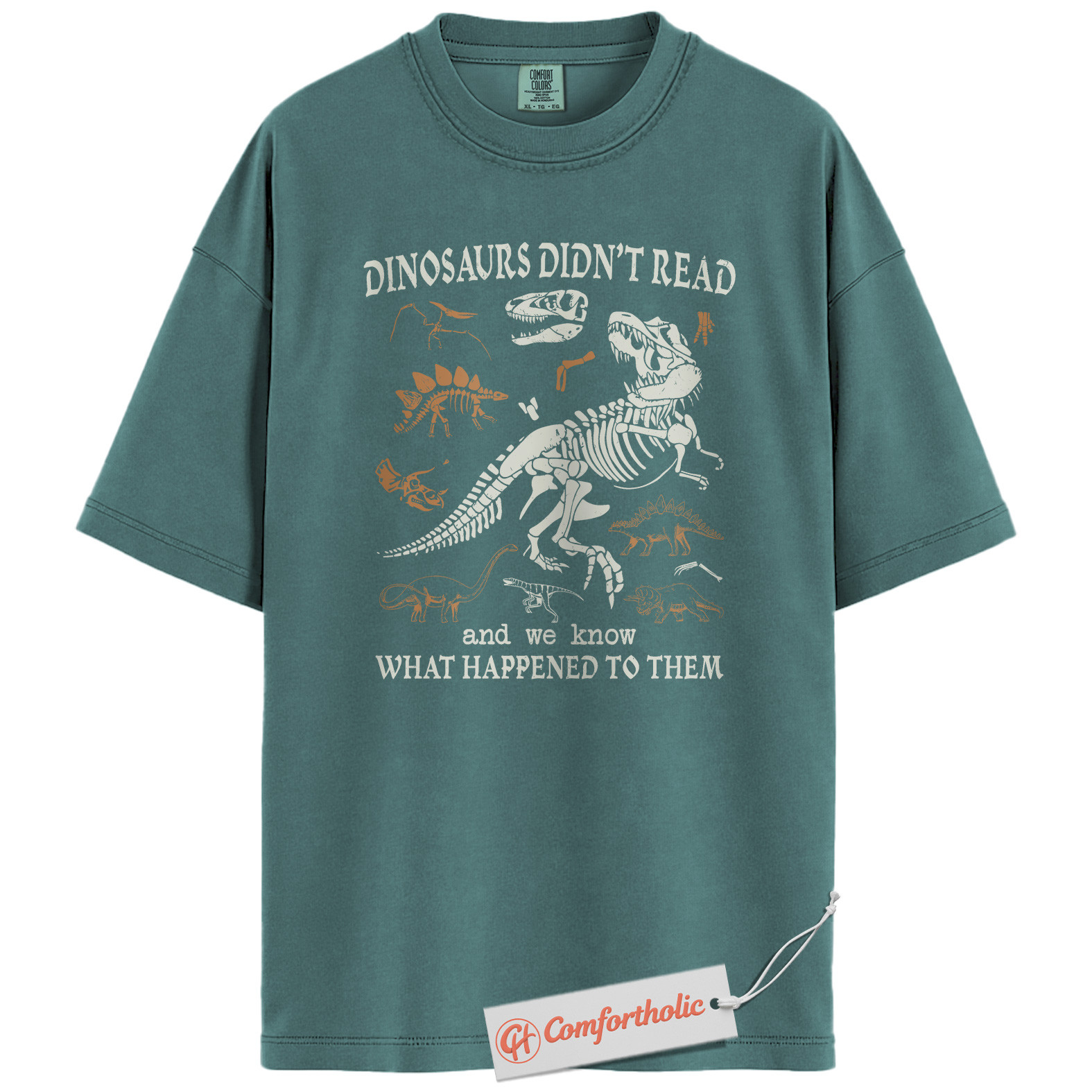 Dinosaurs Didn't Read Shirt, Funny Reading Teacher T-Shirt, Prehistoric Fossil Graphic Tee, Back to School Gift for Book Lovers, Literacy Comfort Colors Shirt - Image 11