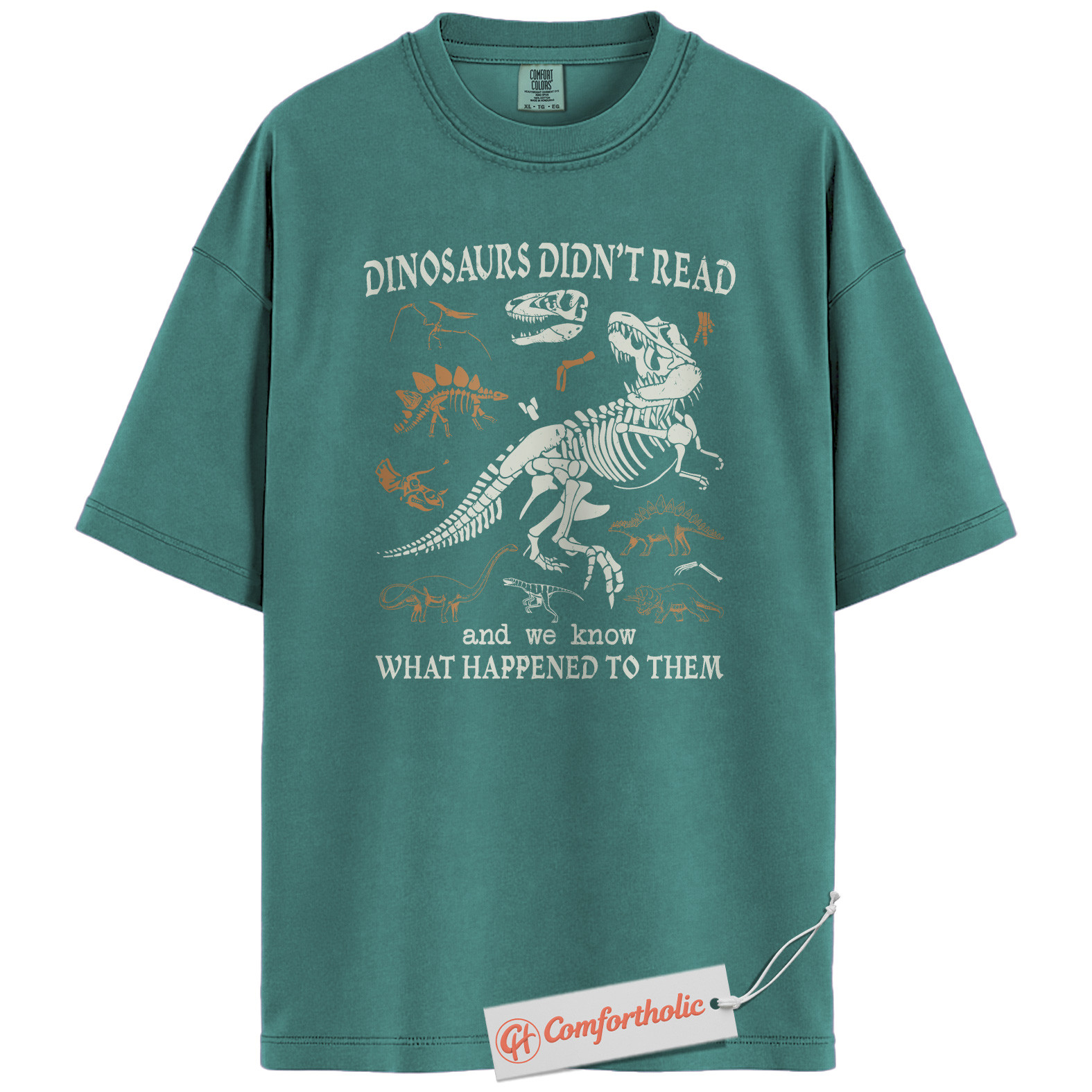 Dinosaurs Didn't Read Shirt, Funny Reading Teacher T-Shirt, Prehistoric Fossil Graphic Tee, Back to School Gift for Book Lovers, Literacy Comfort Colors Shirt - Image 13