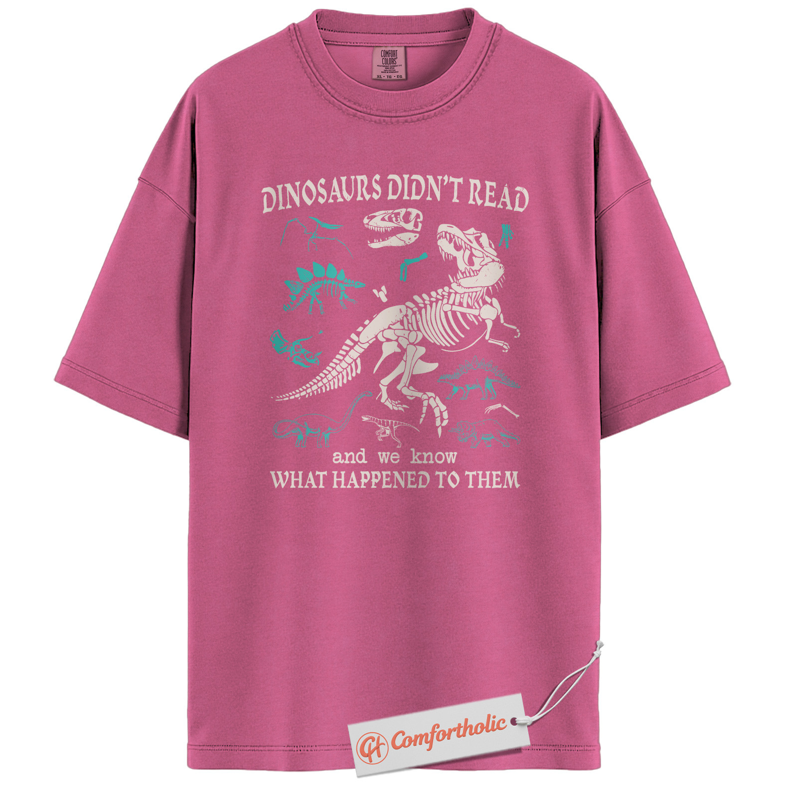 Dinosaurs Didn't Read Shirt, Funny Reading Teacher T-Shirt, Prehistoric Fossil Graphic Tee, Back to School Gift for Book Lovers, Literacy Comfort Colors Shirt - Image 16