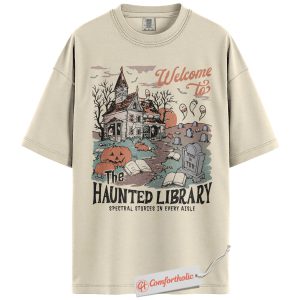 Haunted Library Shirt, Spooky Book Lover T-Shirt, Halloween Ghost Reading Graphic Tee, Scary Literary Horror Comfort Colors Shirt