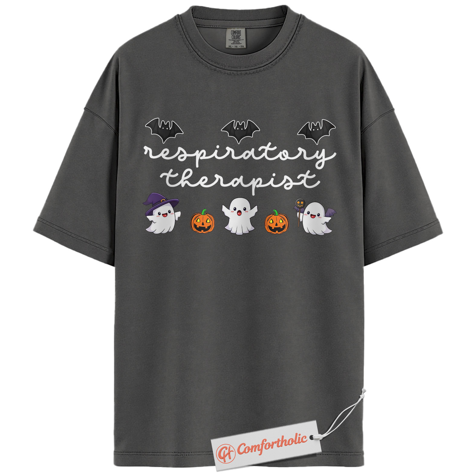 Respiratory Therapist Halloween Shirt, Cute Ghost and Pumpkin T-Shirt, Spooky Medical Worker Graphic Tee, Fall Gift for RTs, Halloween Comfort Colors Shirt - Image 4