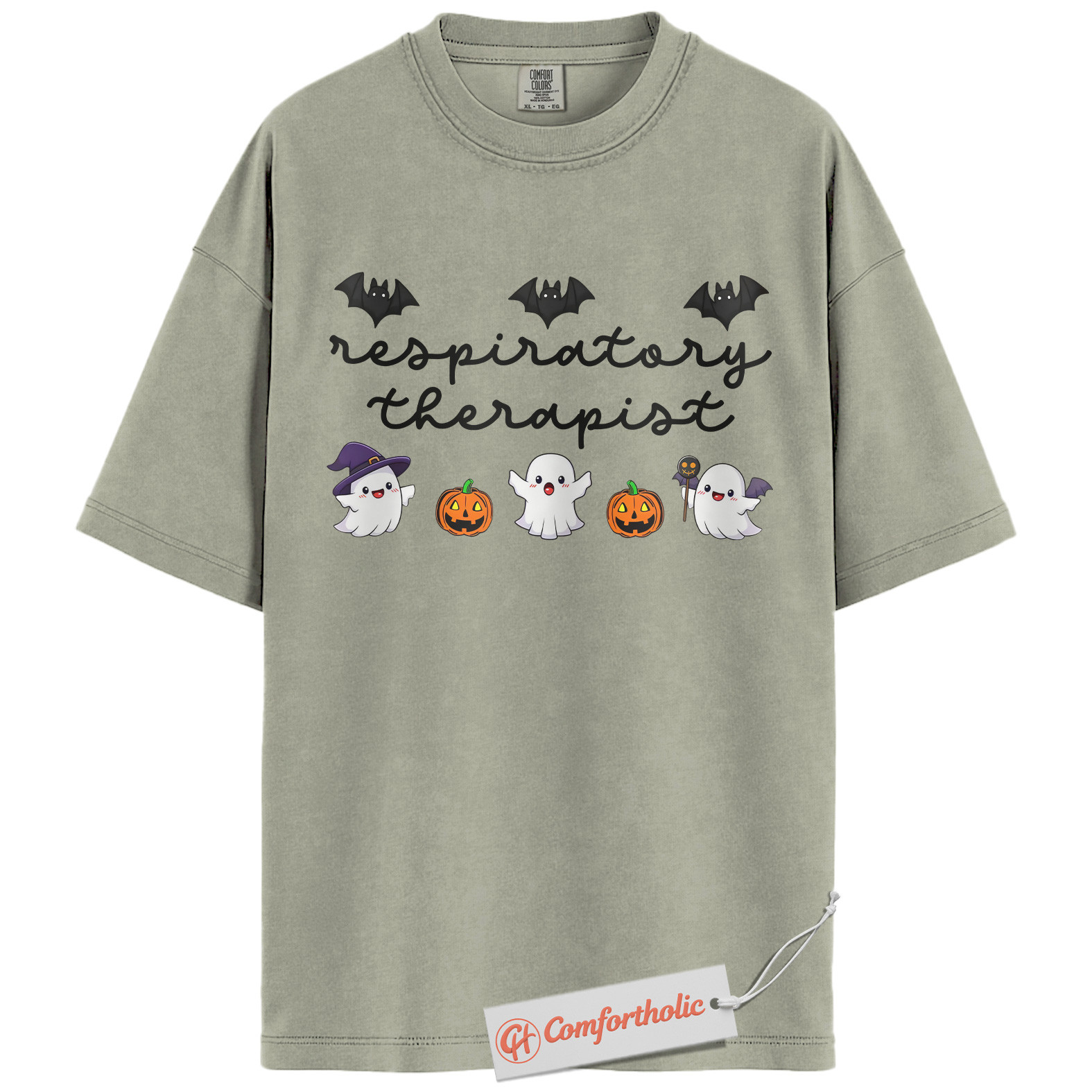 Respiratory Therapist Halloween Shirt, Cute Ghost and Pumpkin T-Shirt, Spooky Medical Worker Graphic Tee, Fall Gift for RTs, Halloween Comfort Colors Shirt - Image 7