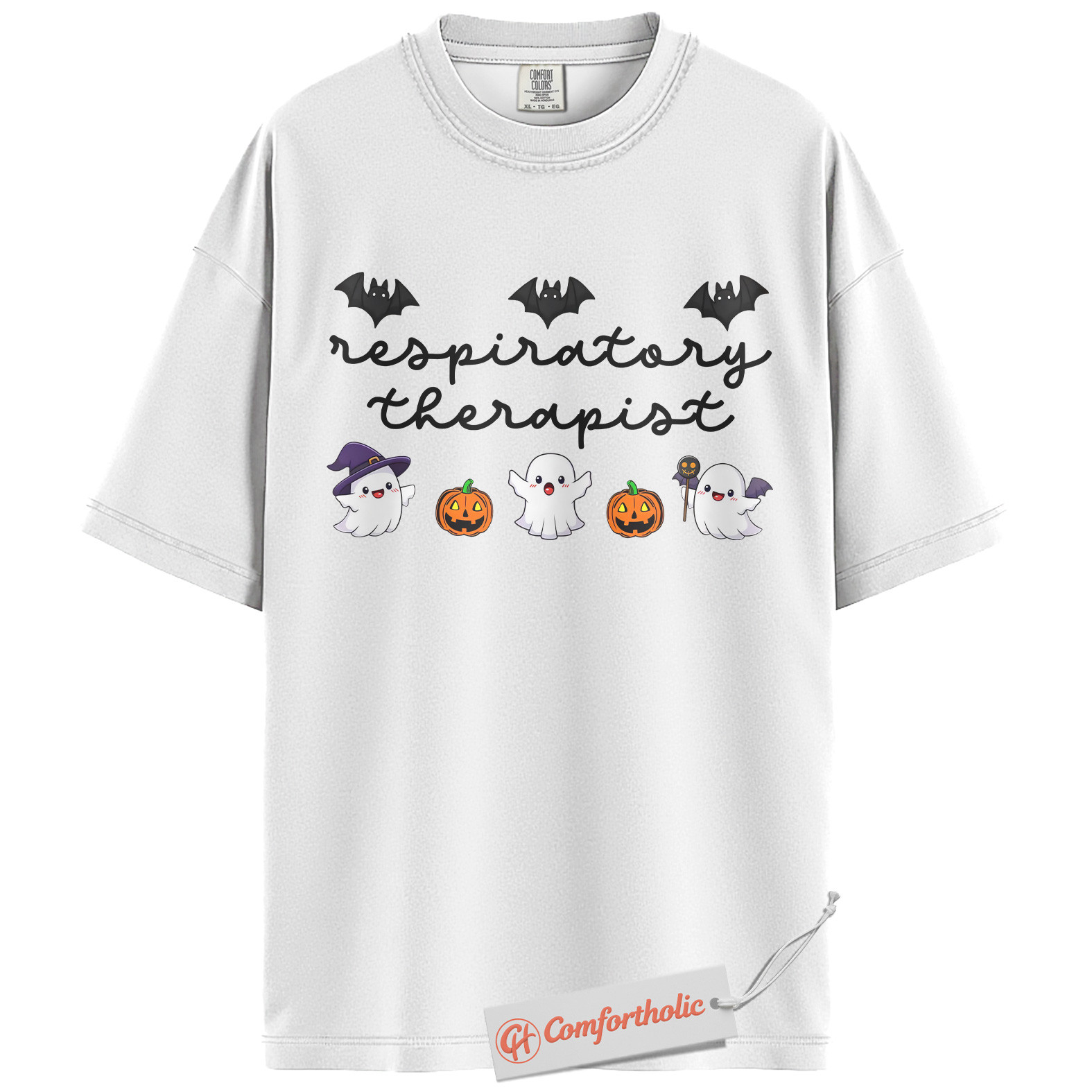 Respiratory Therapist Halloween Shirt, Cute Ghost and Pumpkin T-Shirt, Spooky Medical Worker Graphic Tee, Fall Gift for RTs, Halloween Comfort Colors Shirt - Image 2