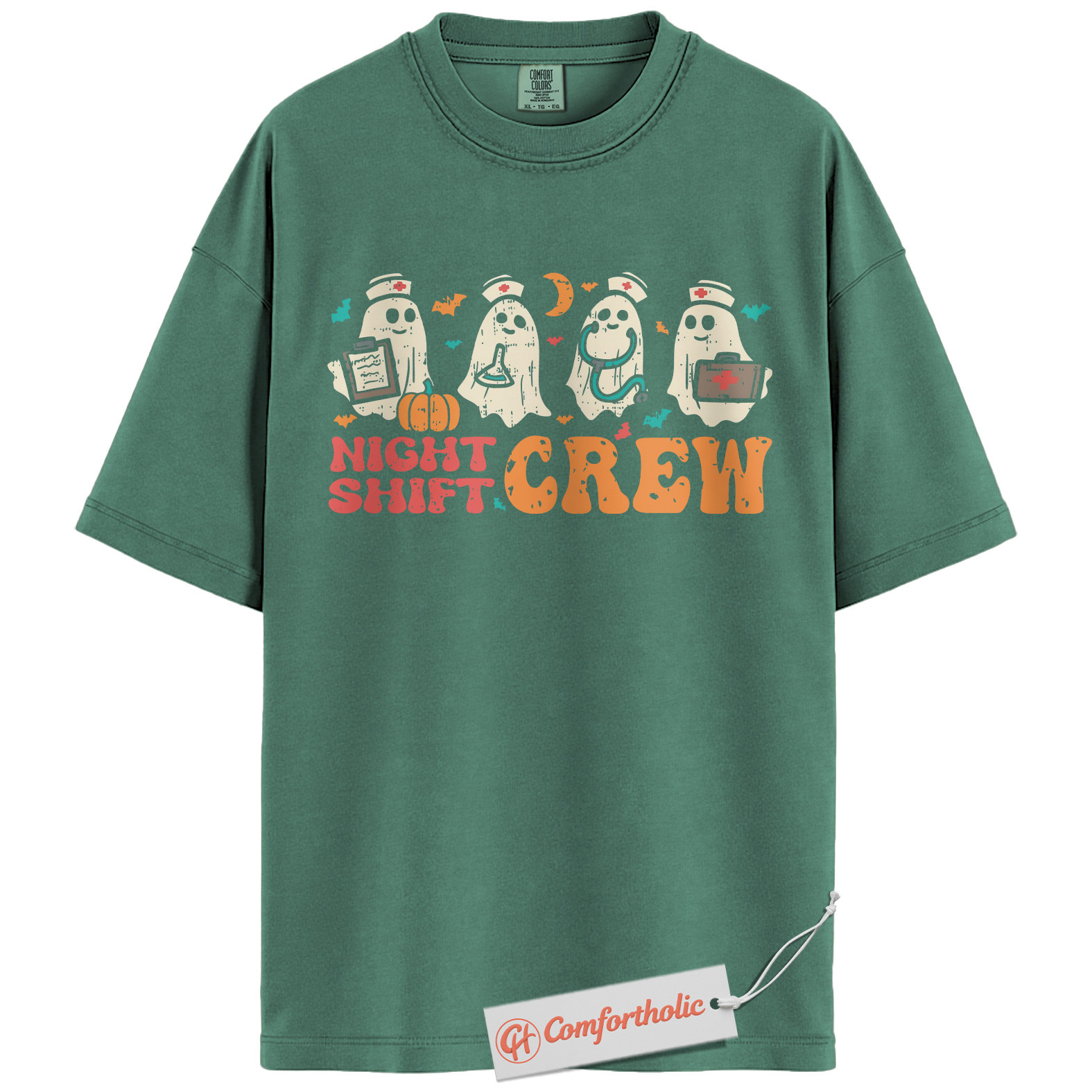Night Shift Crew Halloween Shirt, Cute Ghost Nurse T-Shirt, Spooky Medical Worker Graphic Tee, Fall Gift for Night Shifters, Halloween Comfort Colors Shirt - Image 11