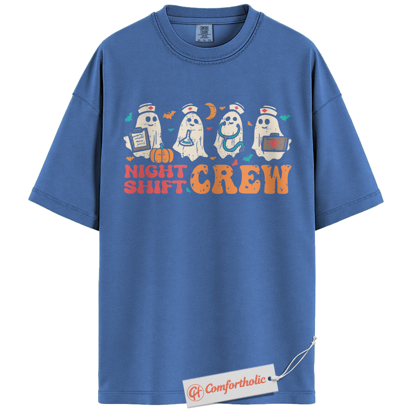 Night Shift Crew Halloween Shirt, Cute Ghost Nurse T-Shirt, Spooky Medical Worker Graphic Tee, Fall Gift for Night Shifters, Halloween Comfort Colors Shirt - Image 13