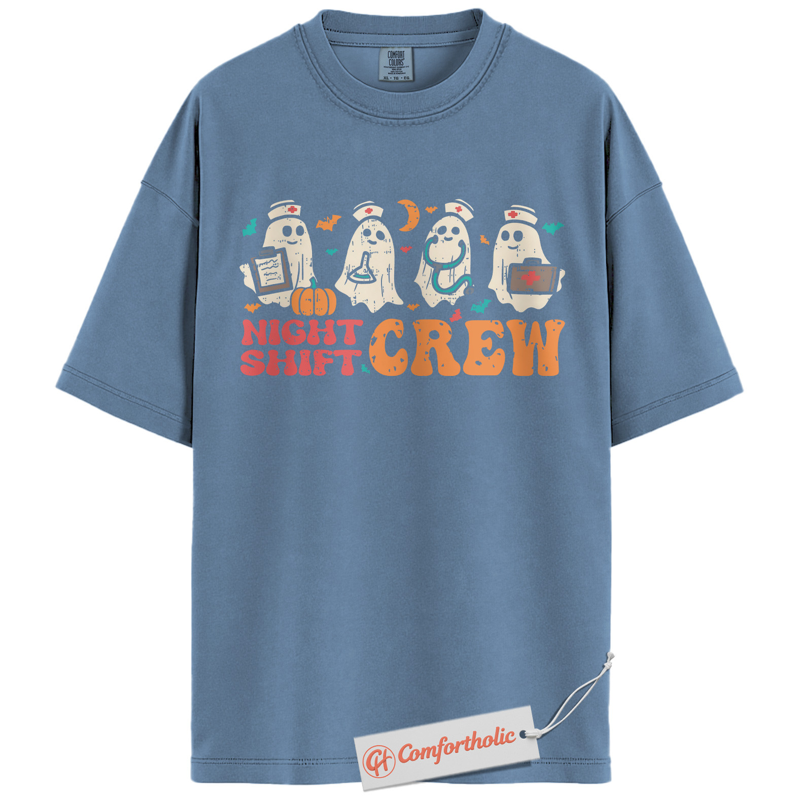 Night Shift Crew Halloween Shirt, Cute Ghost Nurse T-Shirt, Spooky Medical Worker Graphic Tee, Fall Gift for Night Shifters, Halloween Comfort Colors Shirt - Image 18