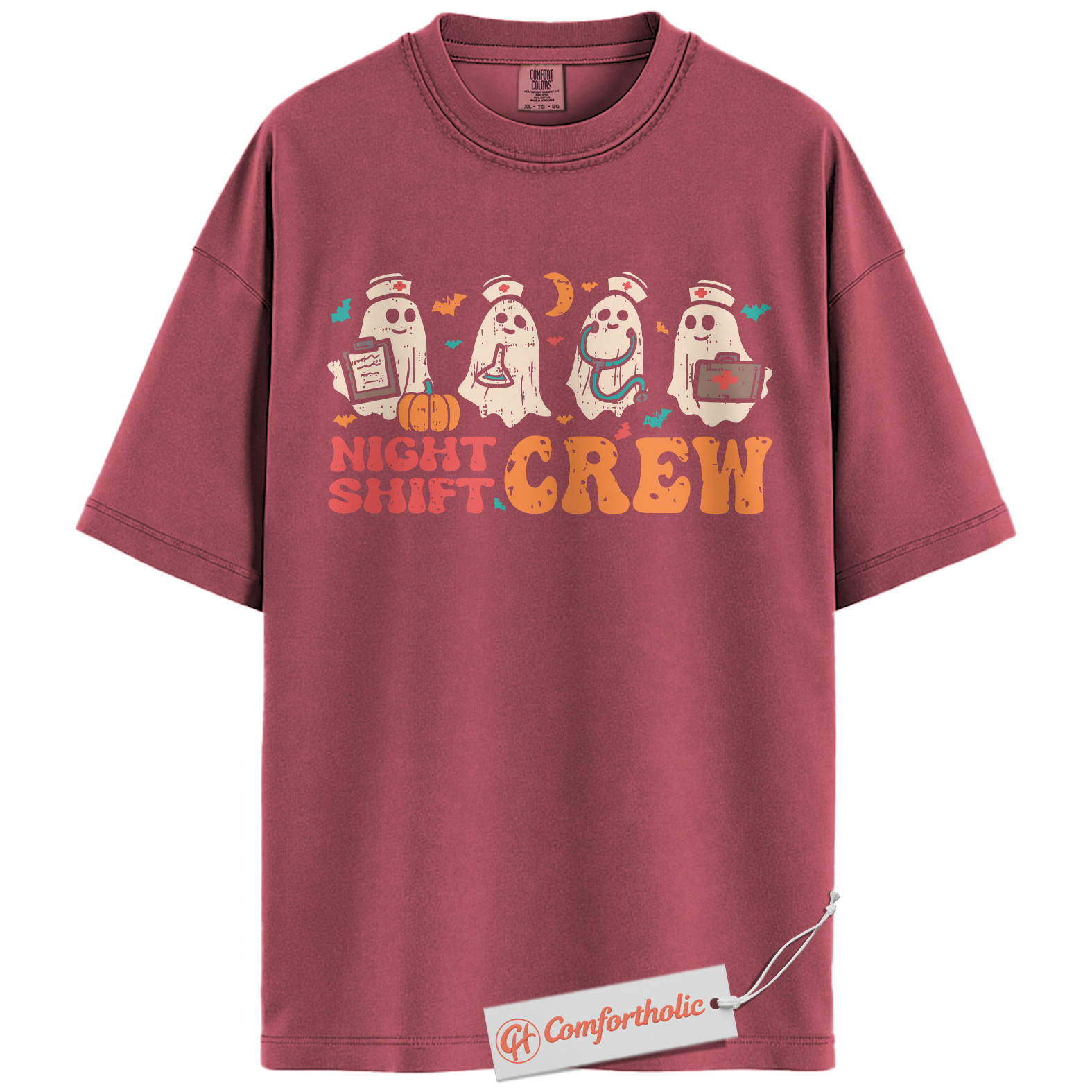 Night Shift Crew Halloween Shirt, Cute Ghost Nurse T-Shirt, Spooky Medical Worker Graphic Tee, Fall Gift for Night Shifters, Halloween Comfort Colors Shirt - Image 19