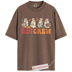 Night Shift Crew Halloween Shirt, Cute Ghost Nurse T-Shirt, Spooky Medical Worker Graphic Tee, Fall Gift for Night Shifters, Halloween Comfort Colors Shirt
