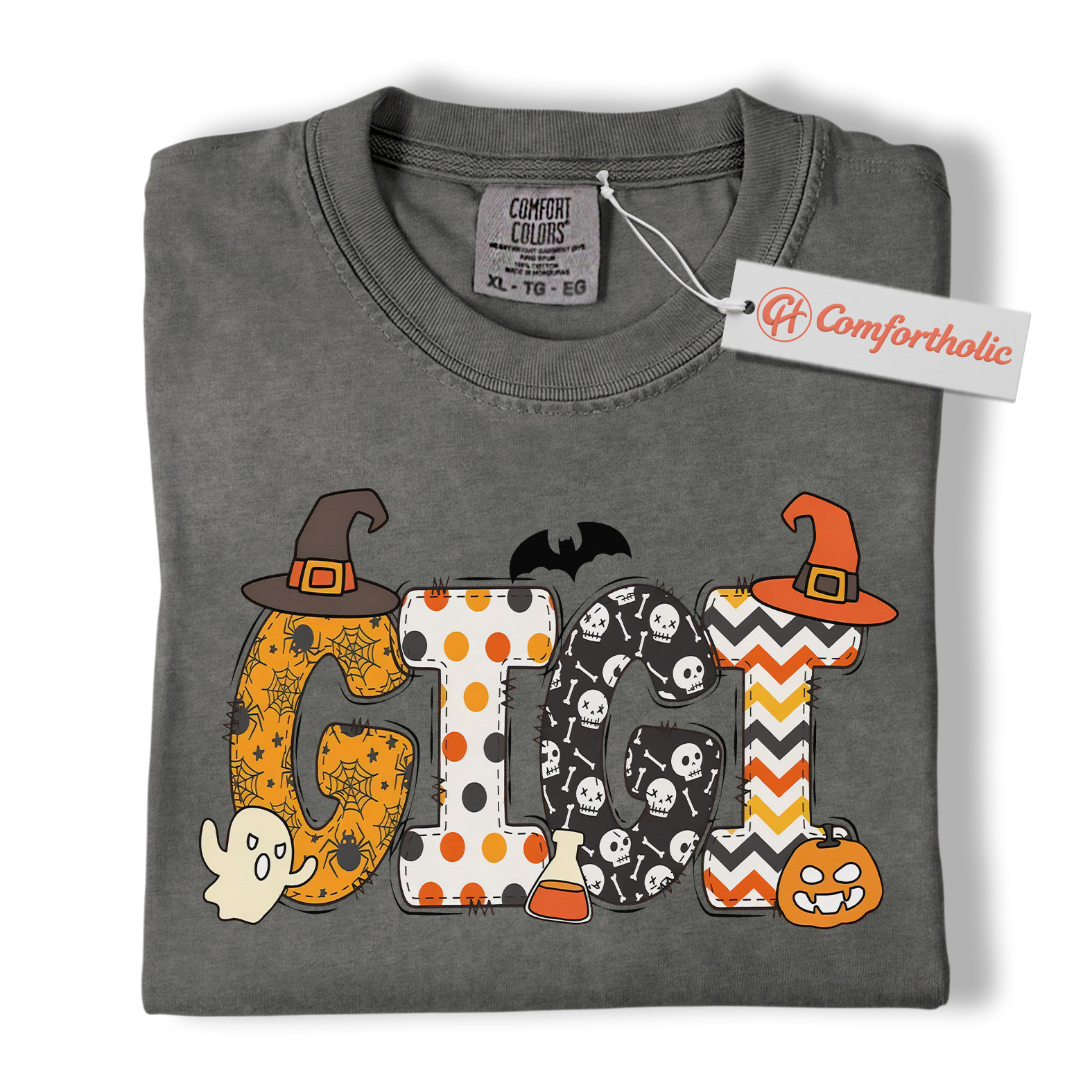 Gigi Halloween Shirt, Cute Ghost and Pumpkin T-Shirt, Spooky Witch Hat Graphic Tee, Fall Gift for Grandma, Halloween Comfort Colors Shirt - Image 4