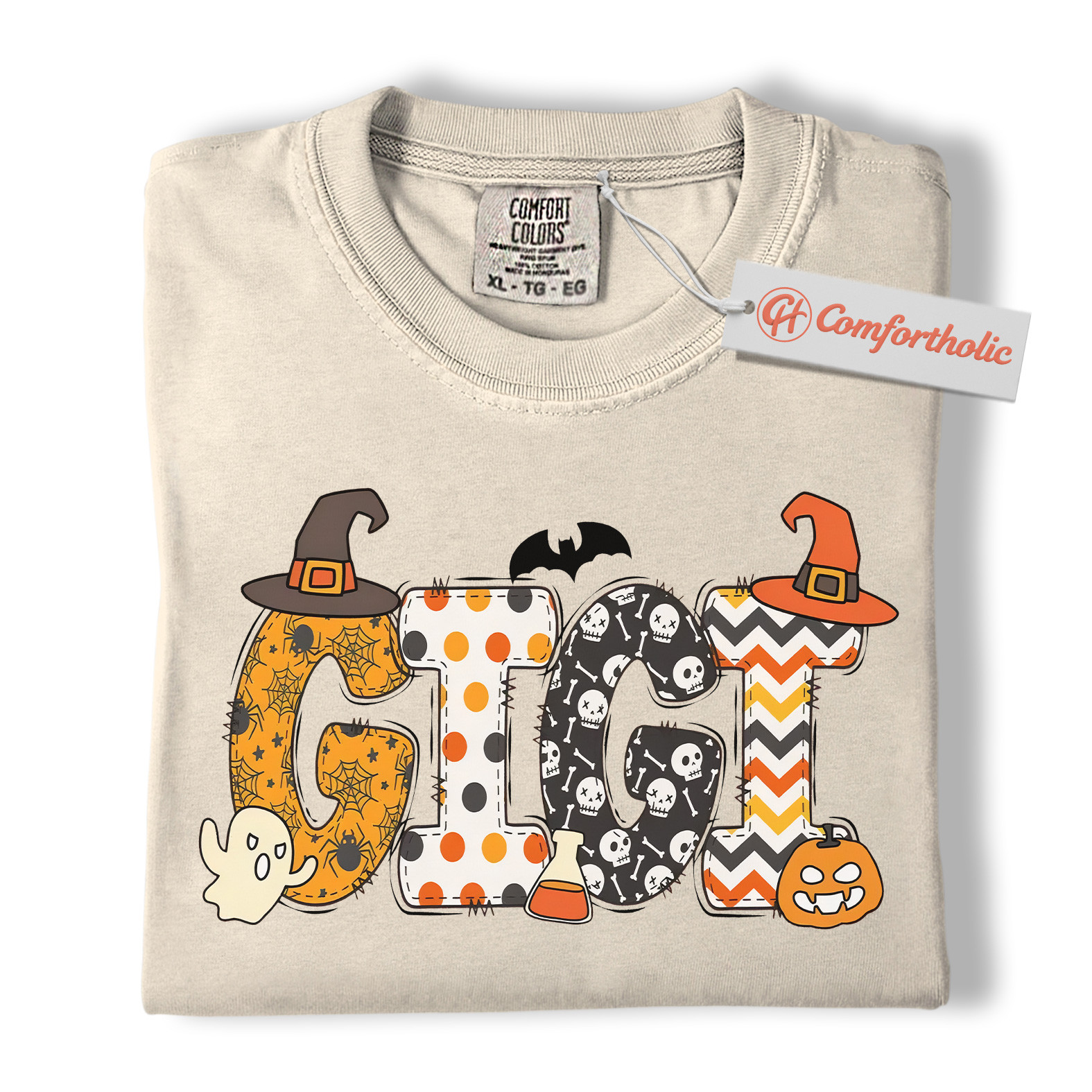 Gigi Halloween Shirt, Cute Ghost and Pumpkin T-Shirt, Spooky Witch Hat Graphic Tee, Fall Gift for Grandma, Halloween Comfort Colors Shirt - Image 5