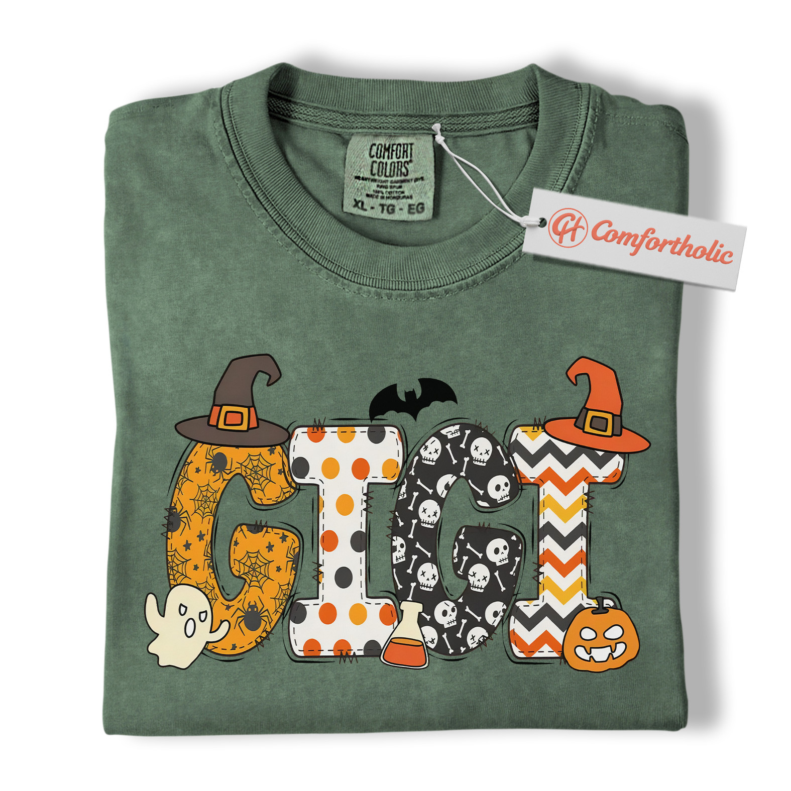 Gigi Halloween Shirt, Cute Ghost and Pumpkin T-Shirt, Spooky Witch Hat Graphic Tee, Fall Gift for Grandma, Halloween Comfort Colors Shirt - Image 6