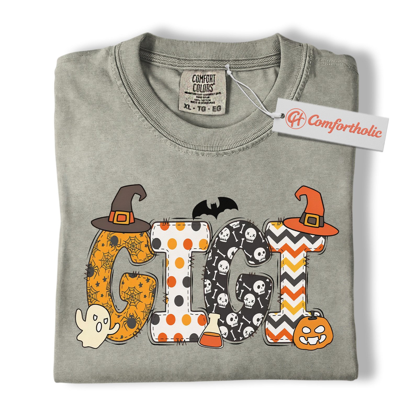 Gigi Halloween Shirt, Cute Ghost and Pumpkin T-Shirt, Spooky Witch Hat Graphic Tee, Fall Gift for Grandma, Halloween Comfort Colors Shirt - Image 7