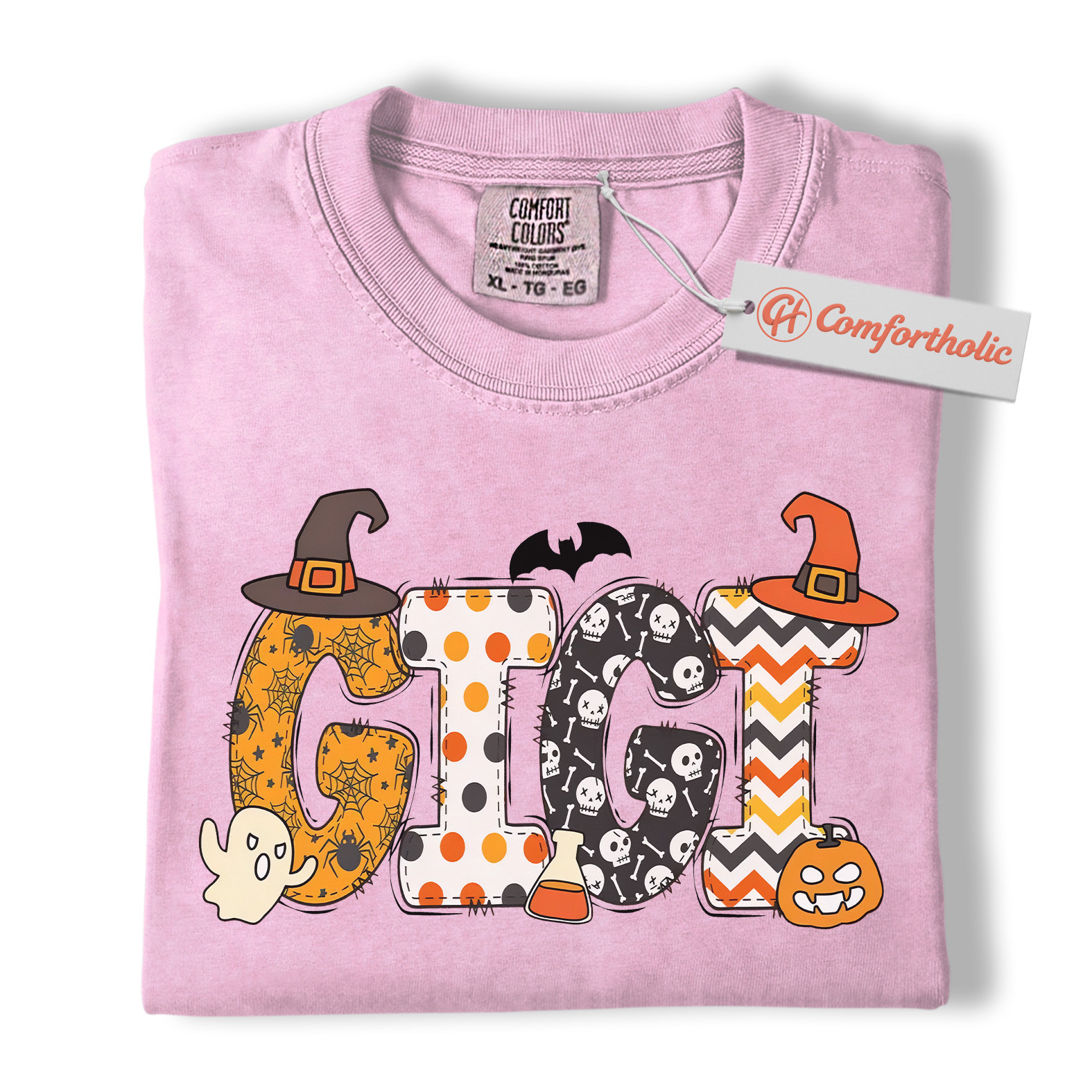 Gigi Halloween Shirt, Cute Ghost and Pumpkin T-Shirt, Spooky Witch Hat Graphic Tee, Fall Gift for Grandma, Halloween Comfort Colors Shirt - Image 8