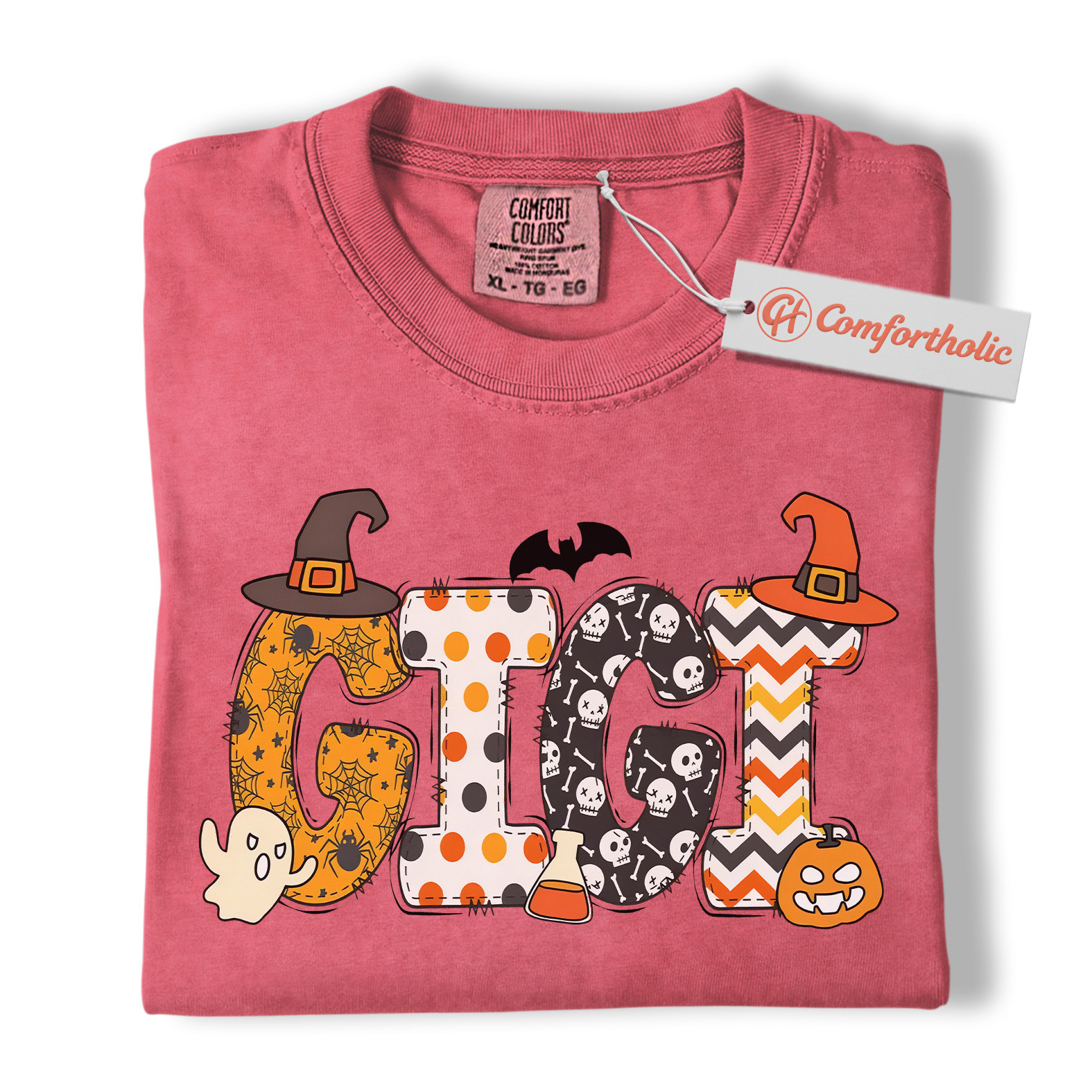 Gigi Halloween Shirt, Cute Ghost and Pumpkin T-Shirt, Spooky Witch Hat Graphic Tee, Fall Gift for Grandma, Halloween Comfort Colors Shirt - Image 9