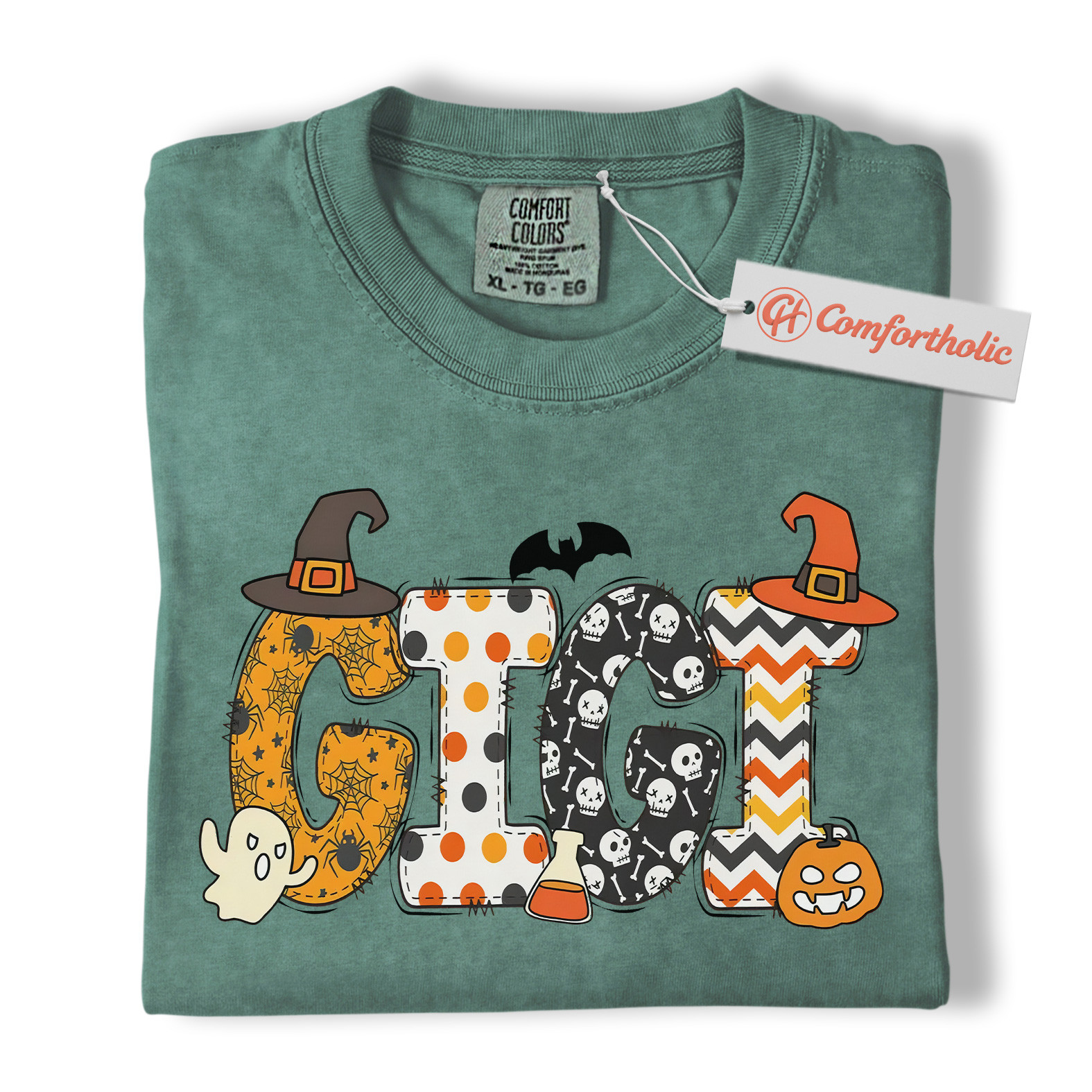 Gigi Halloween Shirt, Cute Ghost and Pumpkin T-Shirt, Spooky Witch Hat Graphic Tee, Fall Gift for Grandma, Halloween Comfort Colors Shirt - Image 10
