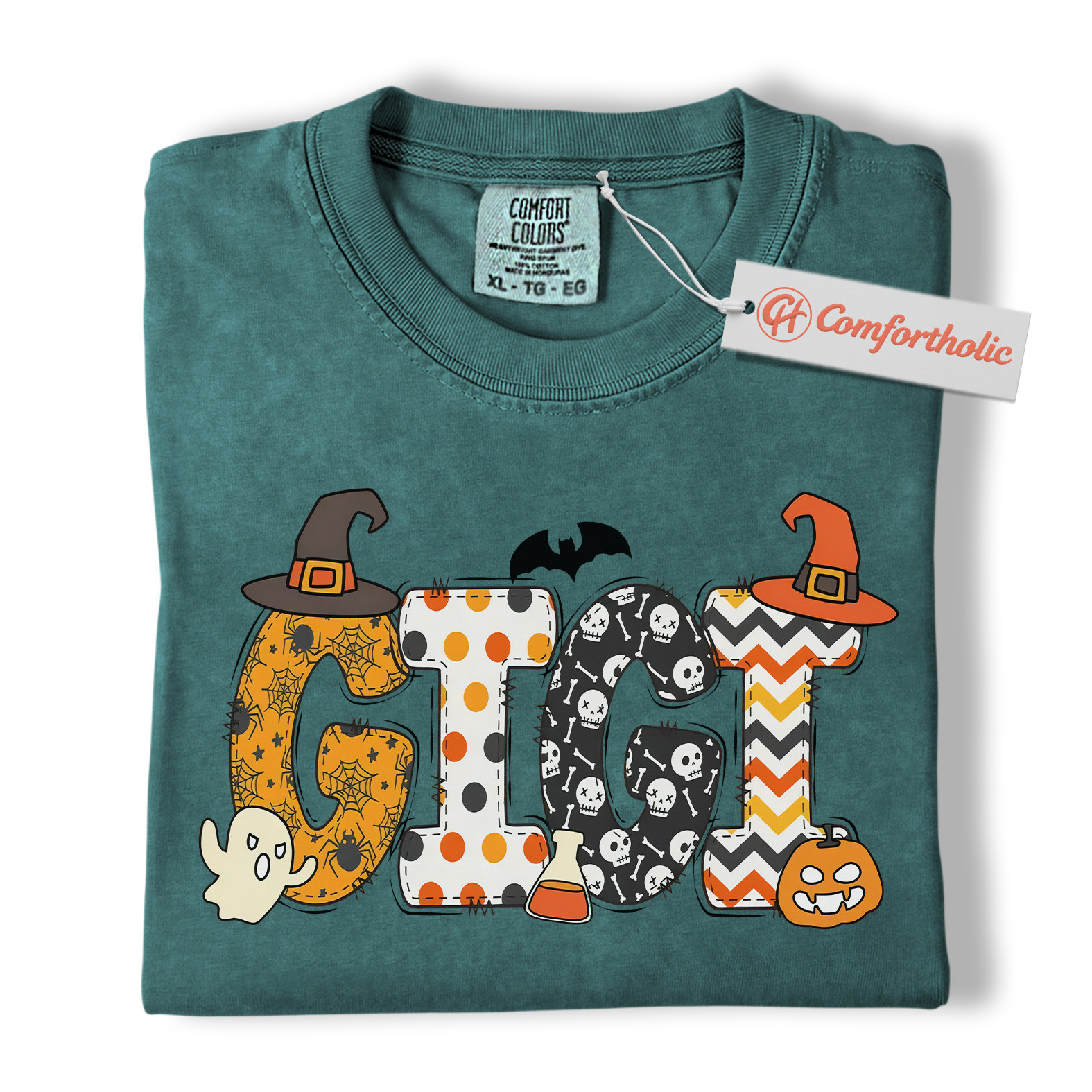Gigi Halloween Shirt, Cute Ghost and Pumpkin T-Shirt, Spooky Witch Hat Graphic Tee, Fall Gift for Grandma, Halloween Comfort Colors Shirt - Image 11
