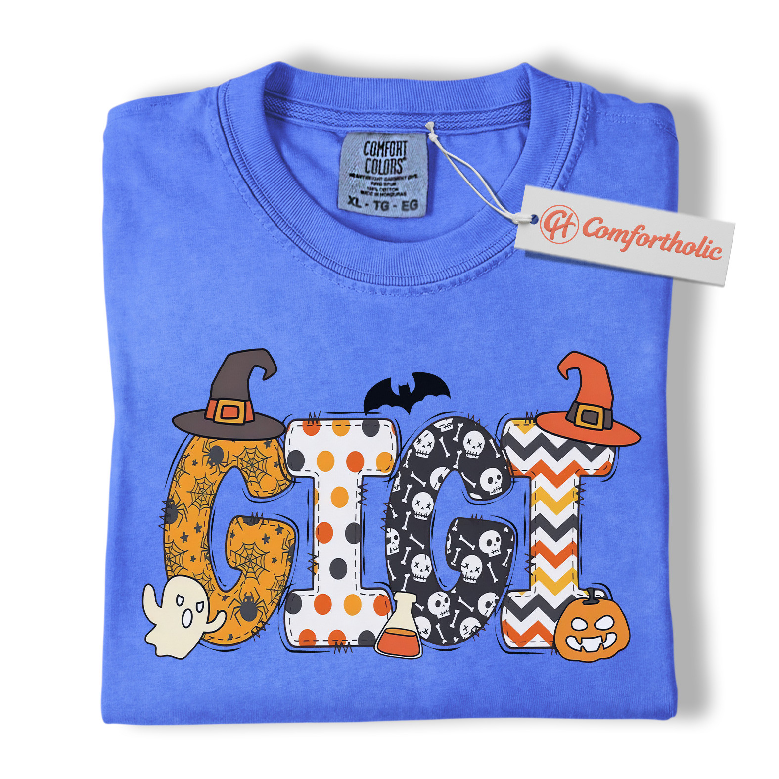 Gigi Halloween Shirt, Cute Ghost and Pumpkin T-Shirt, Spooky Witch Hat Graphic Tee, Fall Gift for Grandma, Halloween Comfort Colors Shirt - Image 12