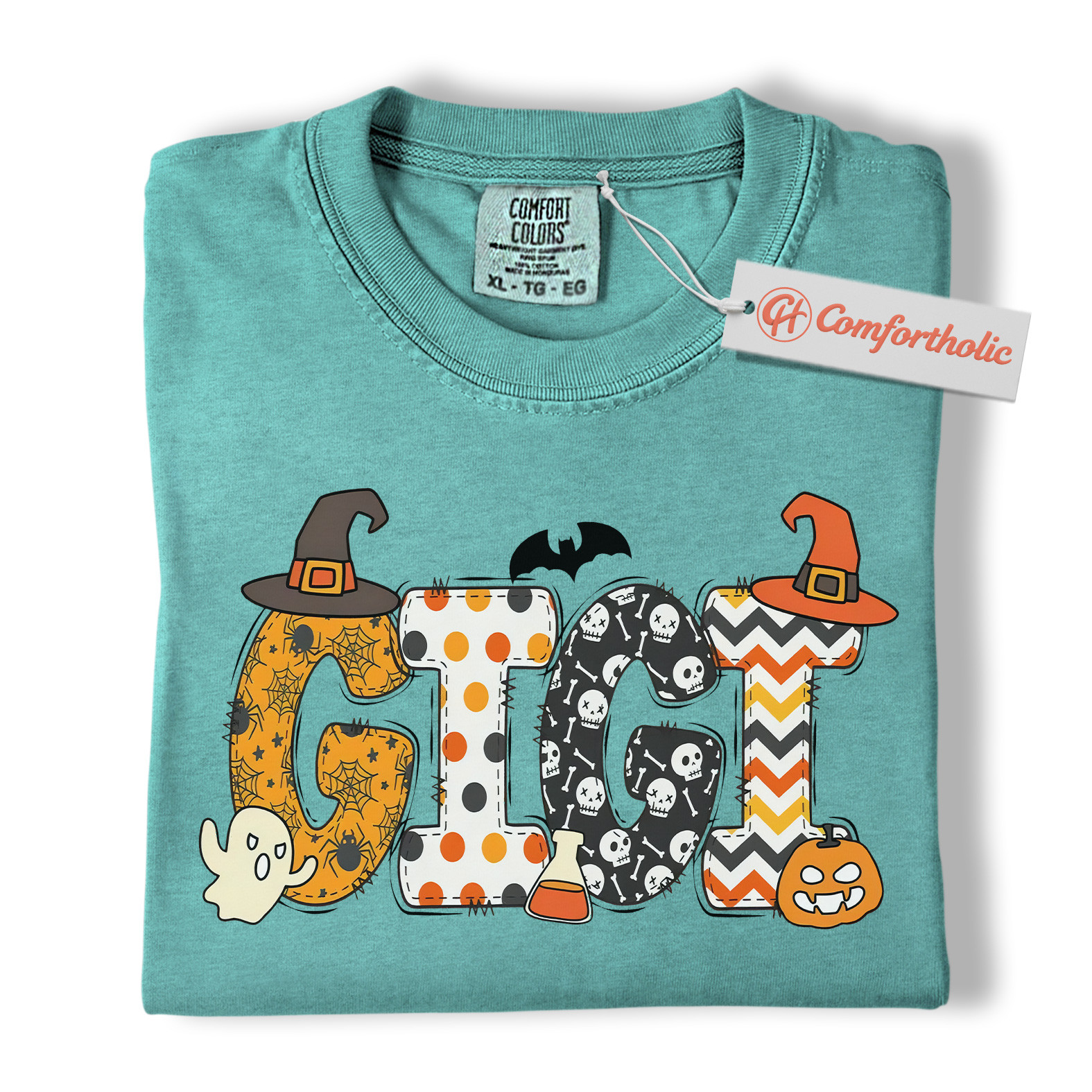 Gigi Halloween Shirt, Cute Ghost and Pumpkin T-Shirt, Spooky Witch Hat Graphic Tee, Fall Gift for Grandma, Halloween Comfort Colors Shirt - Image 13
