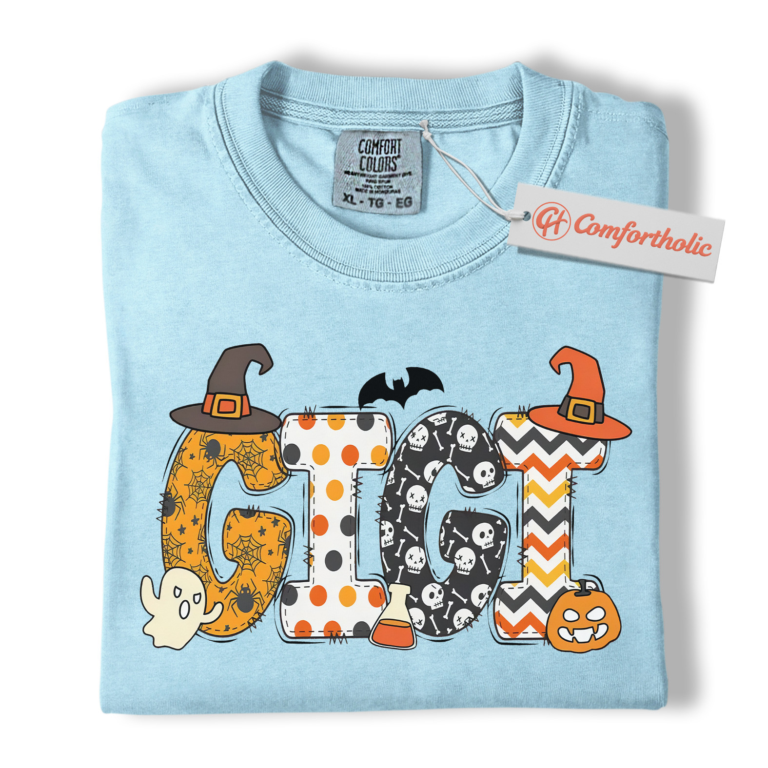 Gigi Halloween Shirt, Cute Ghost and Pumpkin T-Shirt, Spooky Witch Hat Graphic Tee, Fall Gift for Grandma, Halloween Comfort Colors Shirt - Image 14